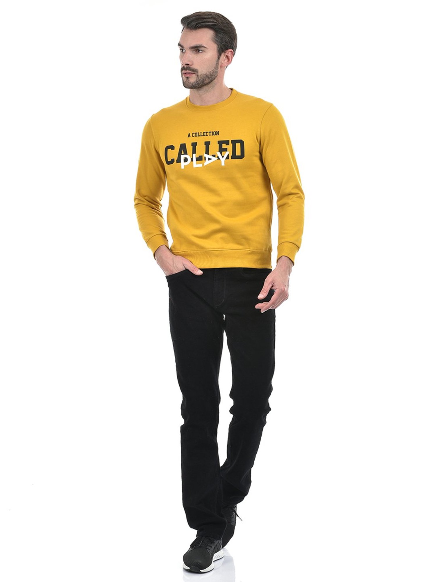 Integriti Mustard Regular Fit Printed Sweatshirt
