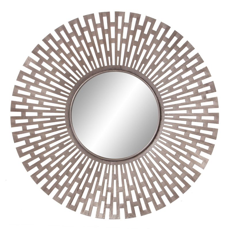 27.75"x27.75" Champagne Round Geometric Sunburst Decorative Wall Mirror Gold - Patton Wall Decor