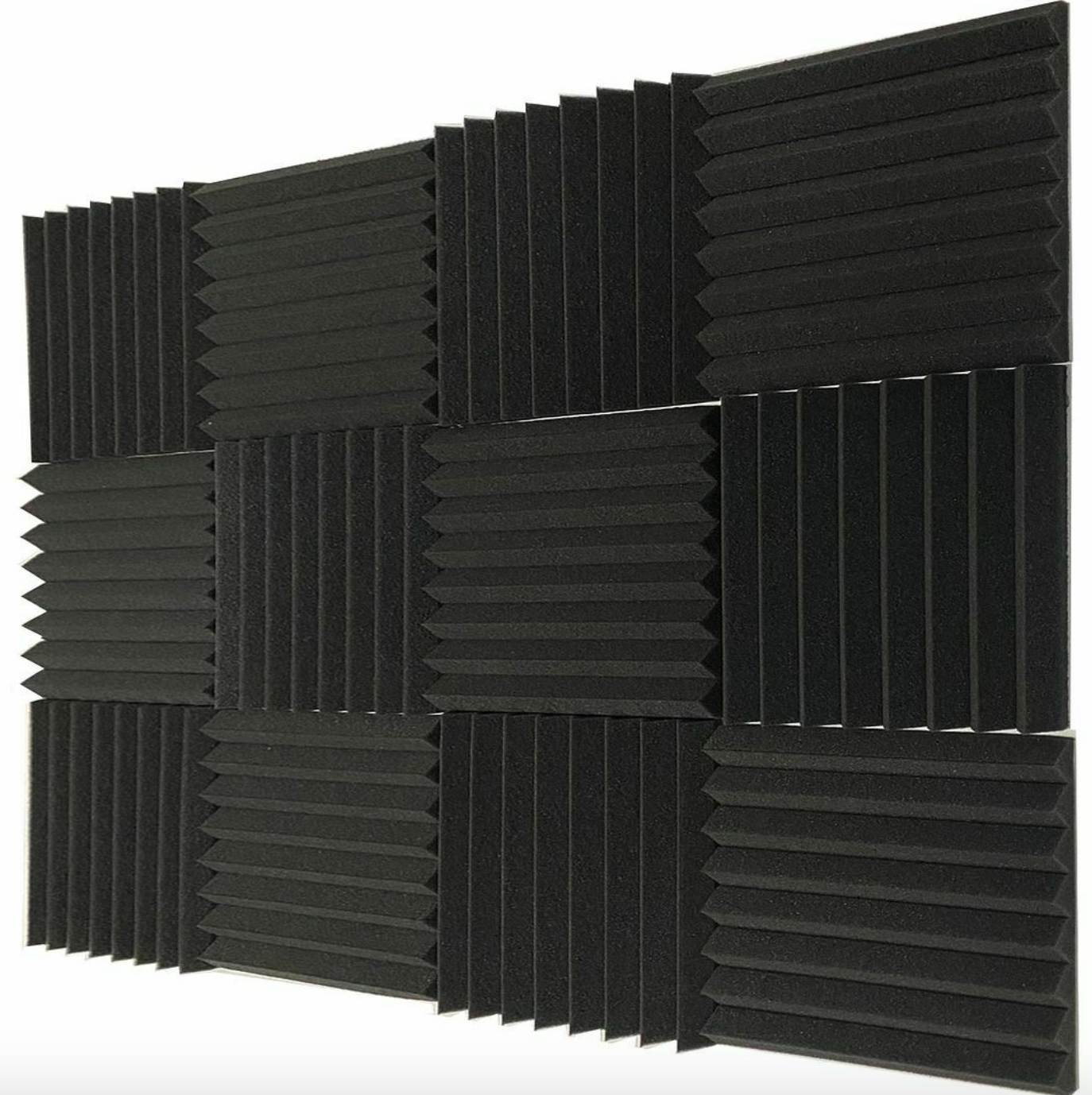 12 PACK (8 Peak) Acoustic Foam Wedge Soundproofing Wall Tiles 12"x12"x1"