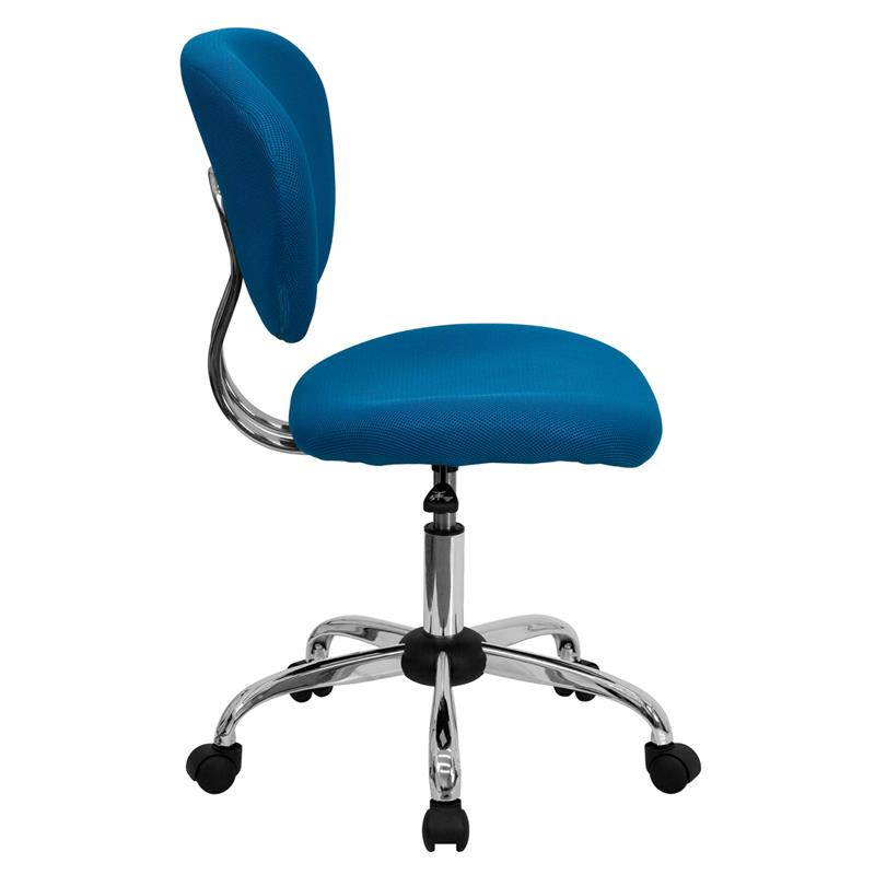 Mid-Back Turquoise Mesh Padded Swivel Task Chair with Chrome Base