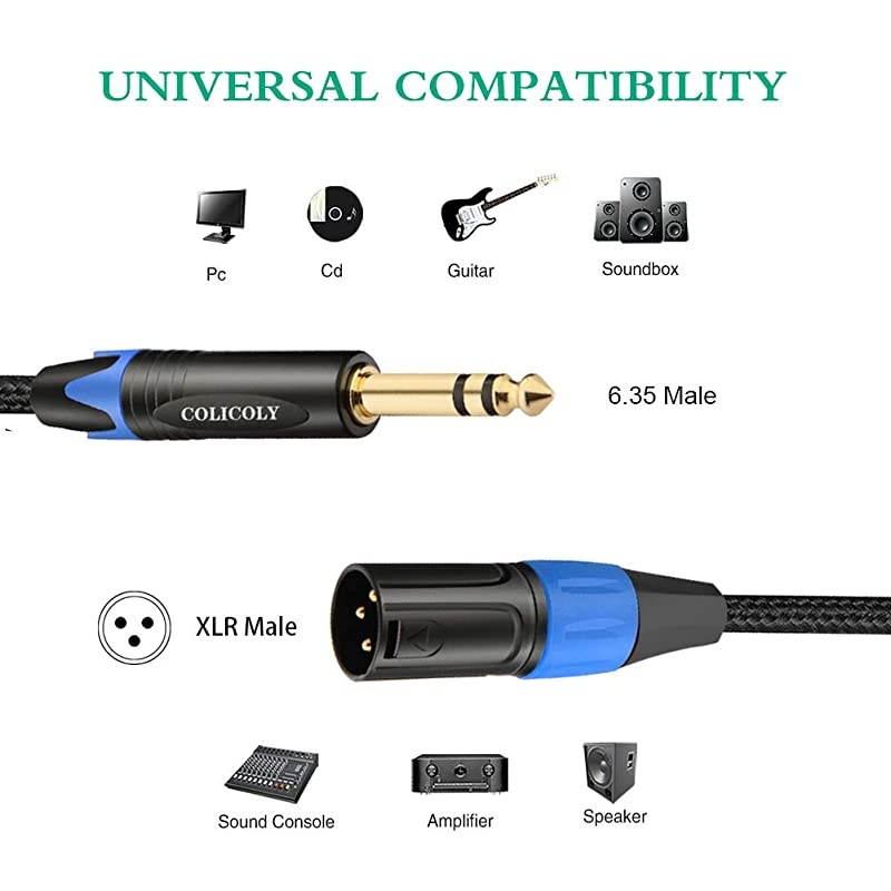 1/4 to XLR Cable, Balanced 1/4 Inch TRS to XLR Male Interconnect Cable Quarter inch to XLR Patch Cord - 15ft