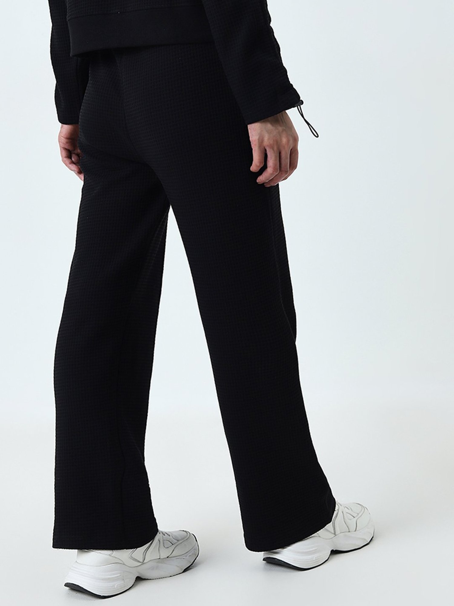 Studiofit by Westside Black Waffle Texture High-Rise Cotton Track Pants