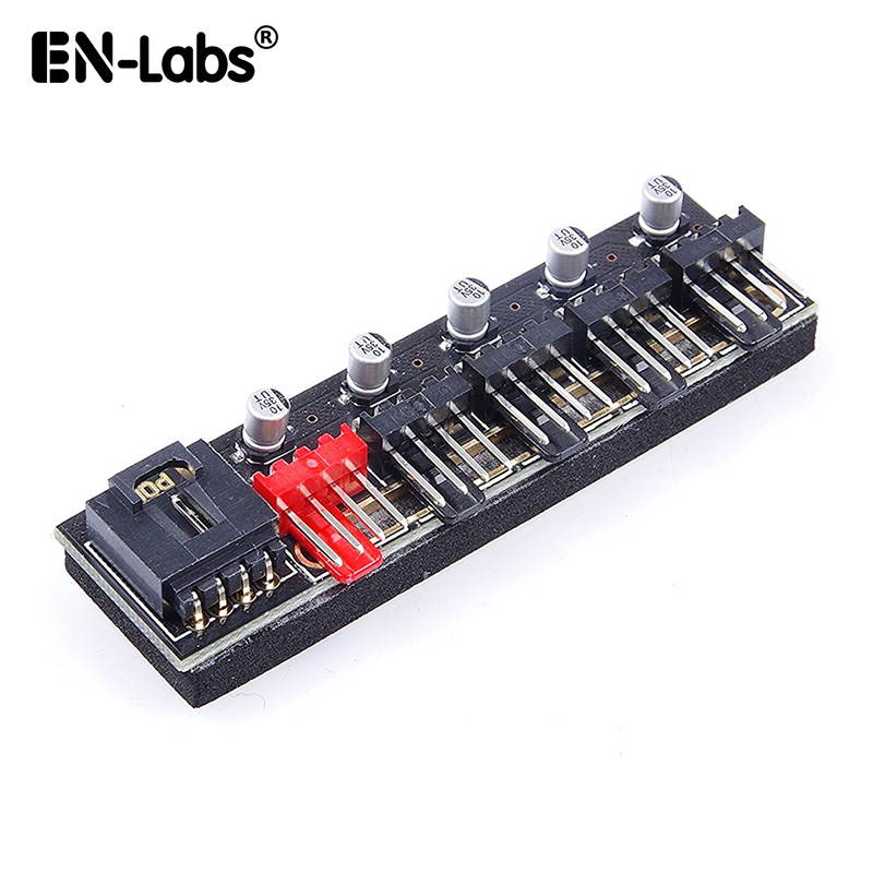EnLabs PRPWMHUB5 5-Channel Motherboard 4-Pin PWM Fan Hub 1 to 5 Fan Power Splitter Hub w/ 5 Solid Capacitors Suitable for 12V 3Pin / 4Pin fan (12V)