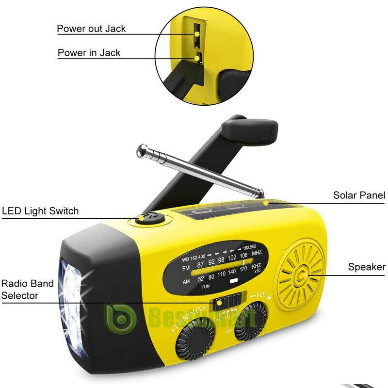 NOAA Radio Solar Hand Crank USB Emergency Weather Dynamo AM/FM Radio Flashlight