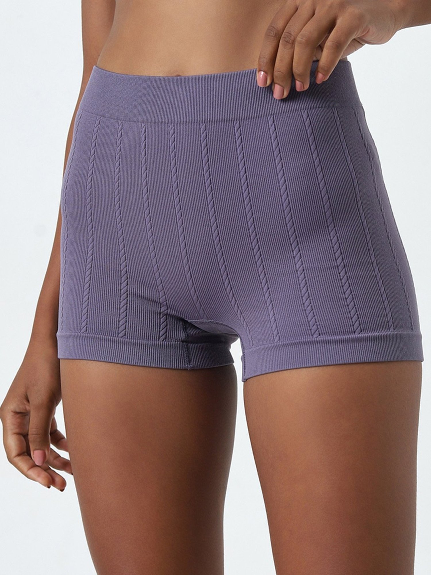 Superstar by Westside Purple Ribbed Textured Seam-Free Boy Shorts Brief