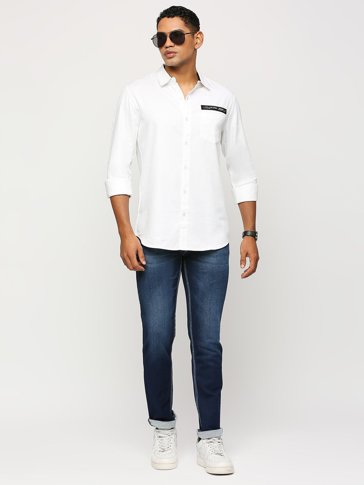 SOLEMIO White Slim Fit Cotton Shirt