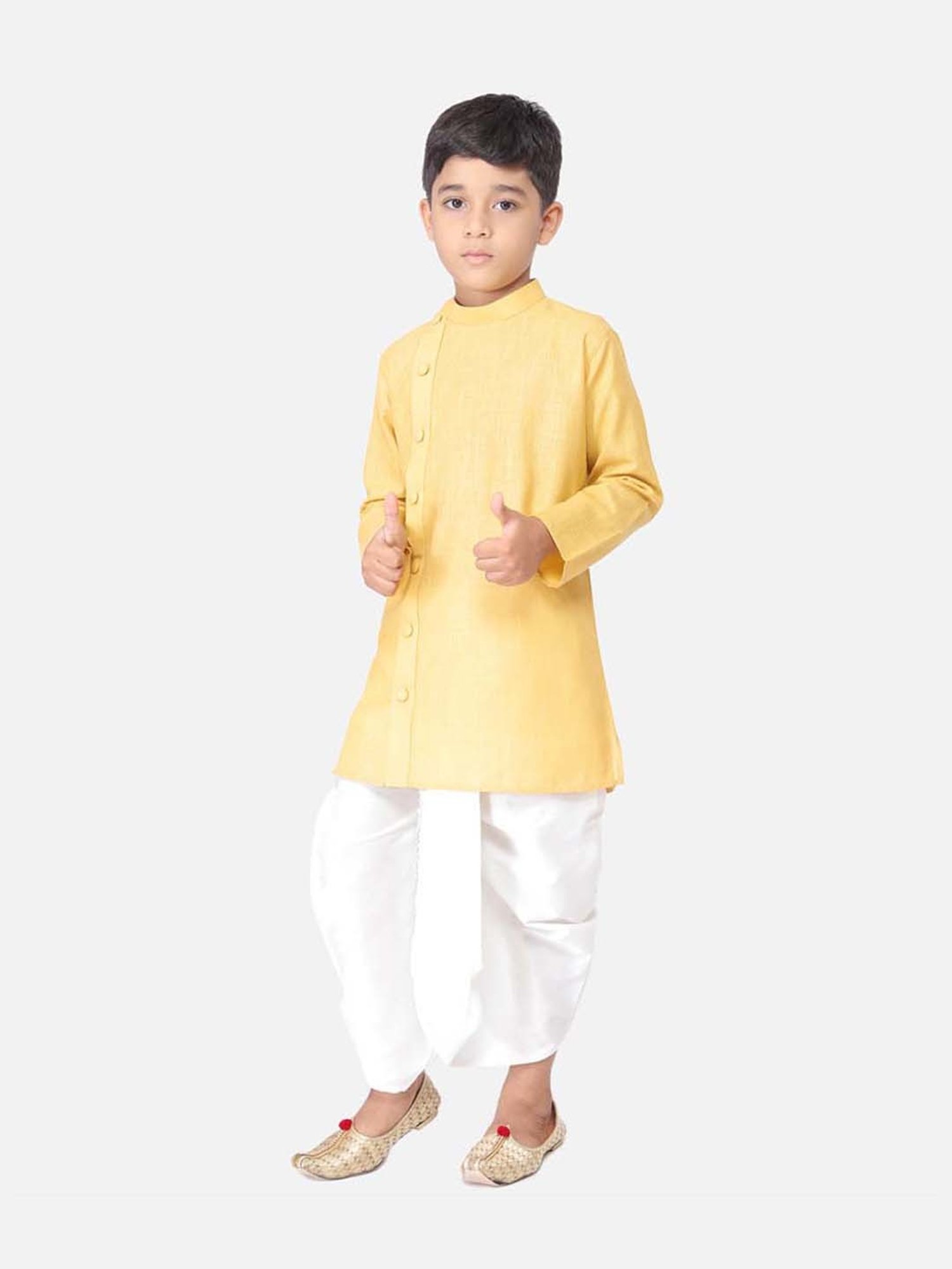 TABARD Kids Yellow & White Cotton Regular Fit Kurta Set