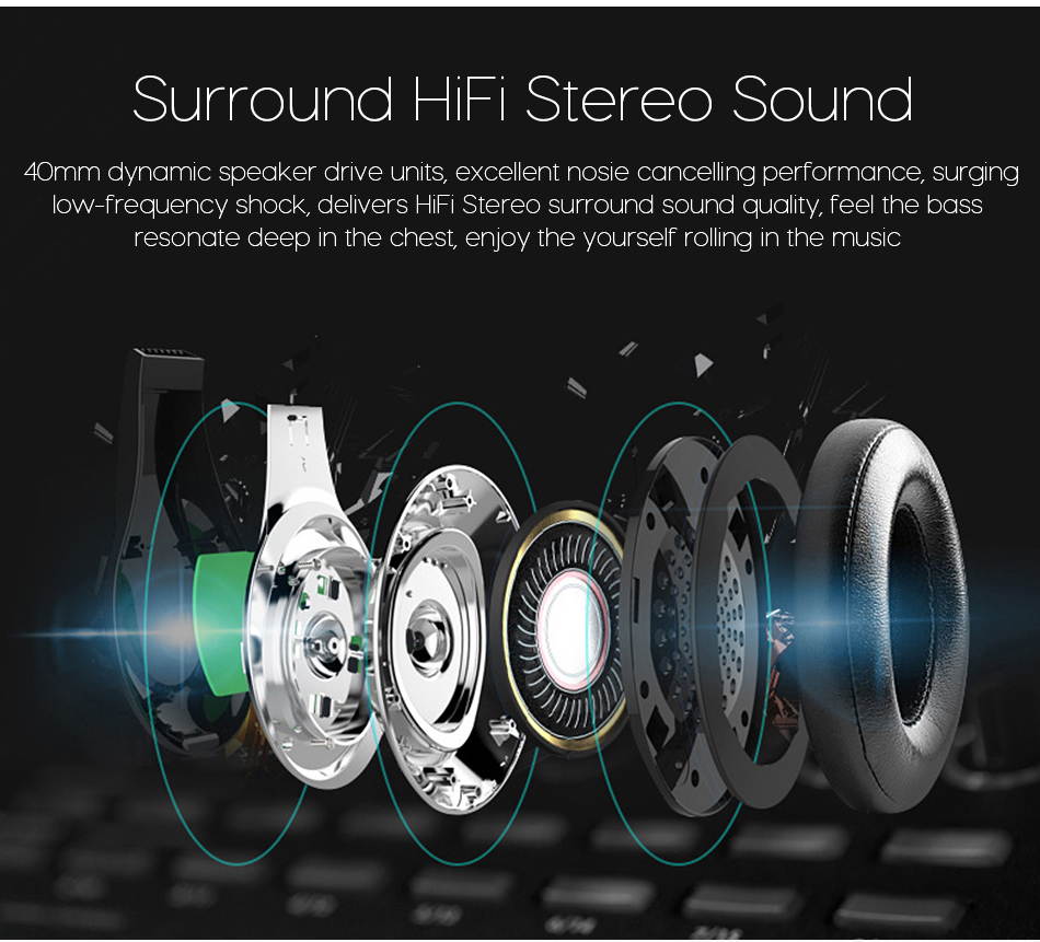HaiBlue HiFi Stereo Bluetooth 4.1 Headphone Wireless Headset Super Bass Over Ear Handsfree With Microphone