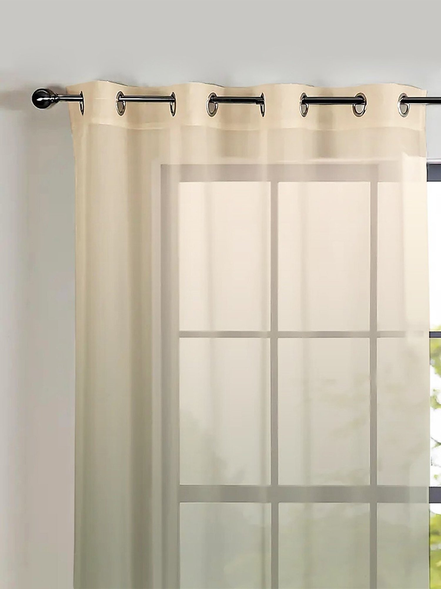 SPACES DRAPE STORY Boho Green & Pink Polyester 5 ft Sheer Window Curtains - Set of 2