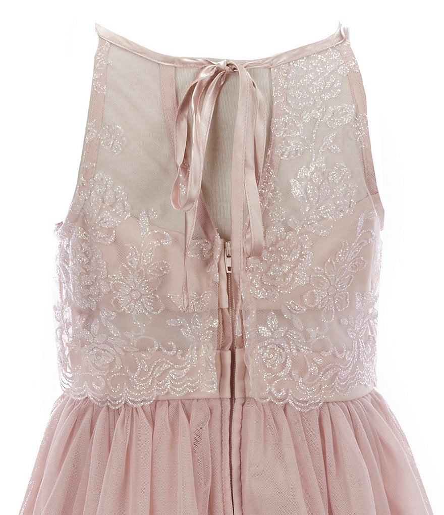 Honey and Rosie Big Girls 7-16 Sleeveless Ruffled Neck Scuba Skater Dress