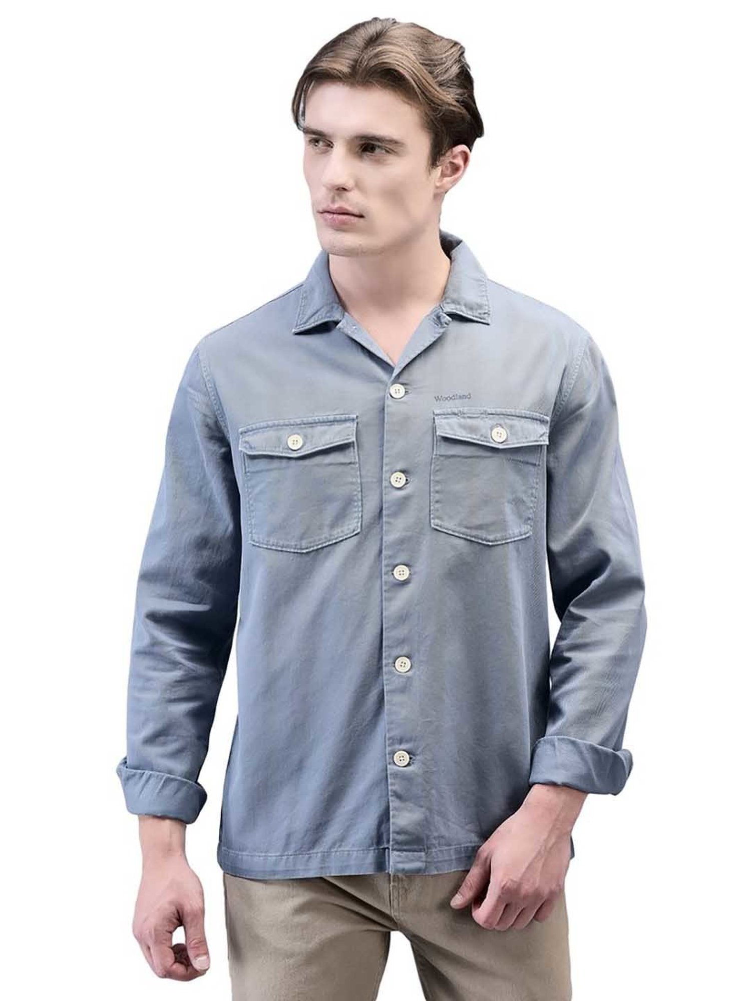 Woodland Mid Blue Regular Fit Cotton Shirt