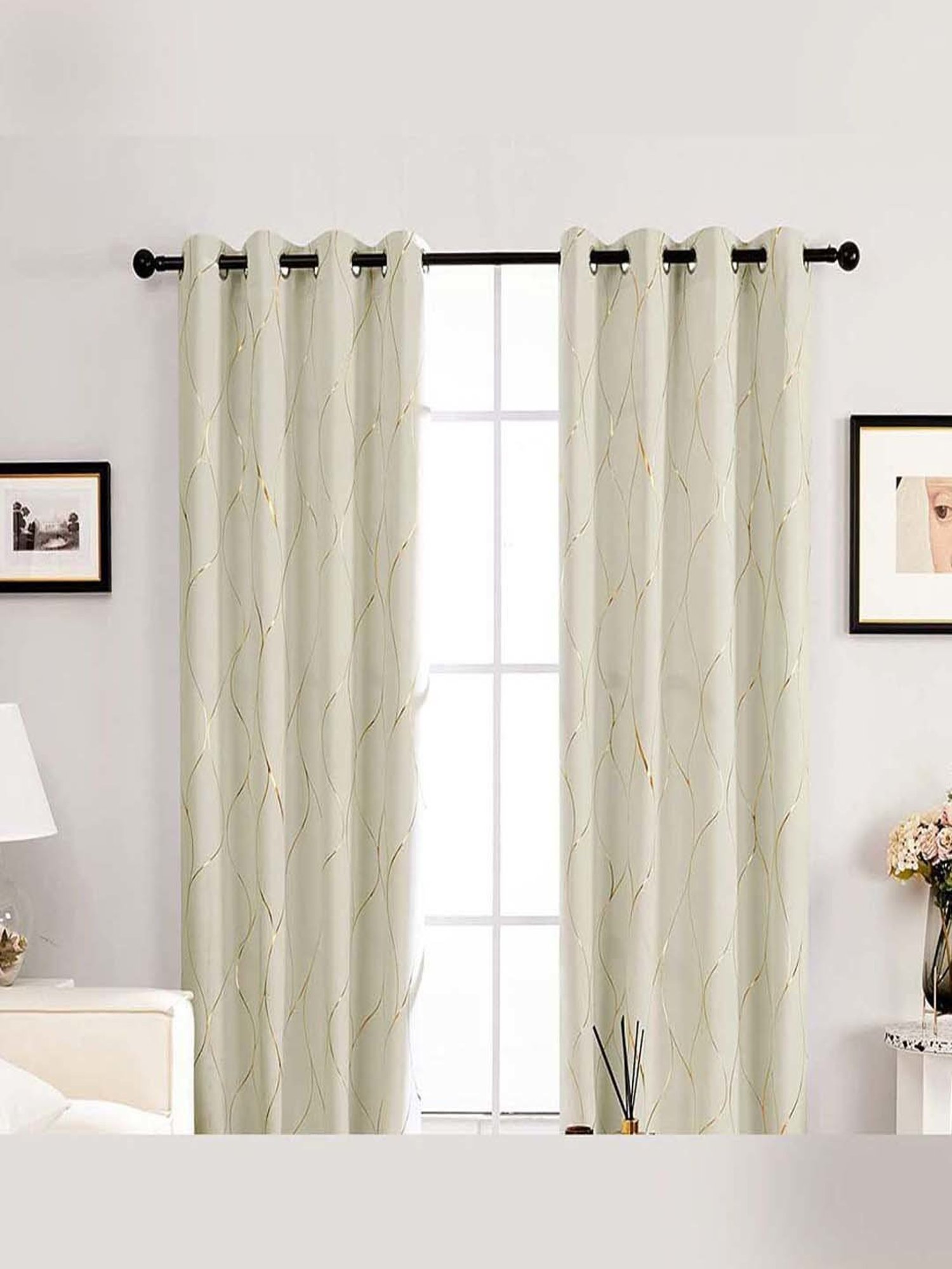 Urban Space Beige Polyester Window Curtain With Tieback & Eyelet