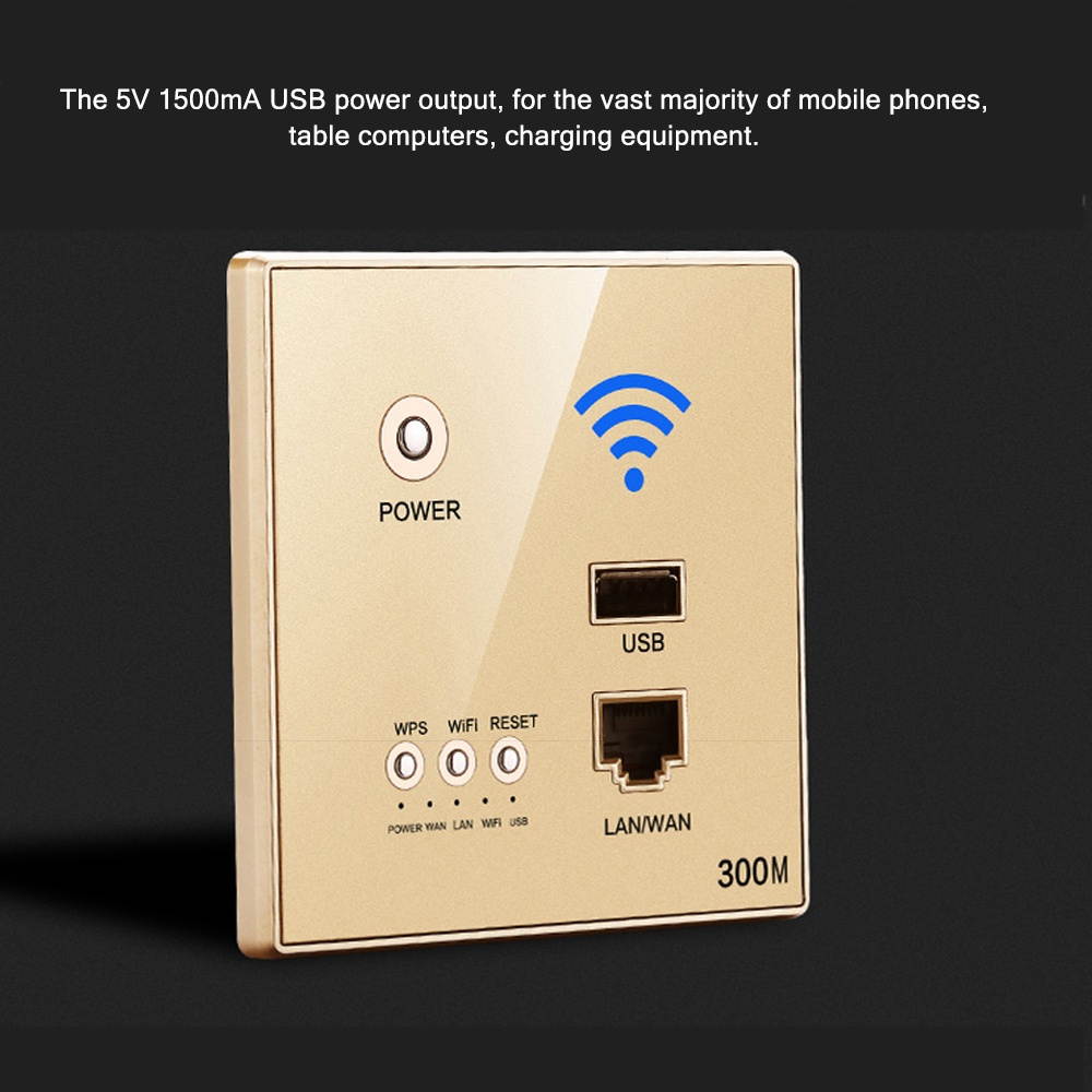 300Mbps Power AP Relay Intelligent Wireless WIFI Repeater Extender Wall Embedded 2.4GHz Router Panel with USB Socket