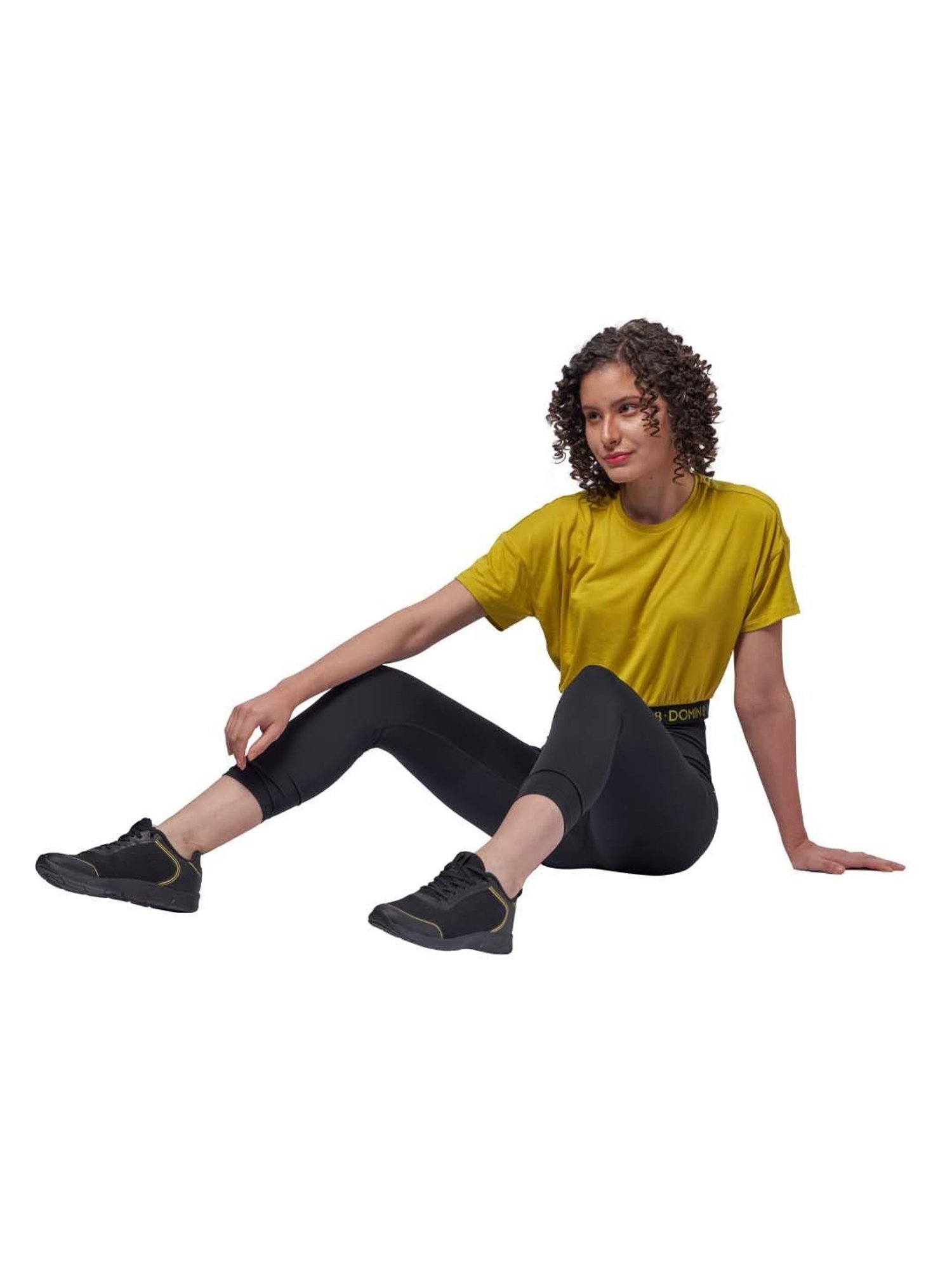 Domin8 Women Solid Shoulder Crop Top With Waist Elastic Band