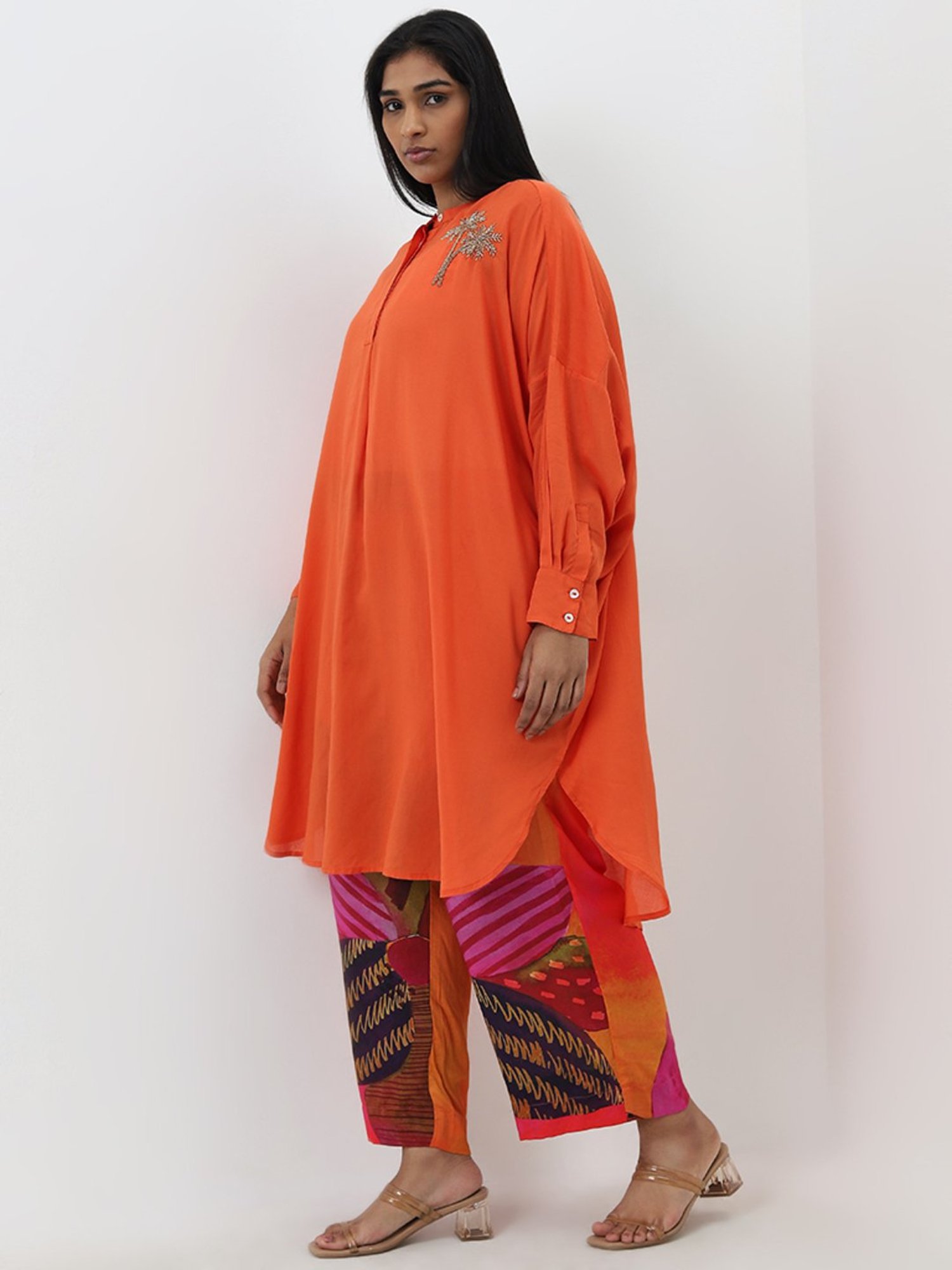 Saffron Threads Black Printed Straight Kurta