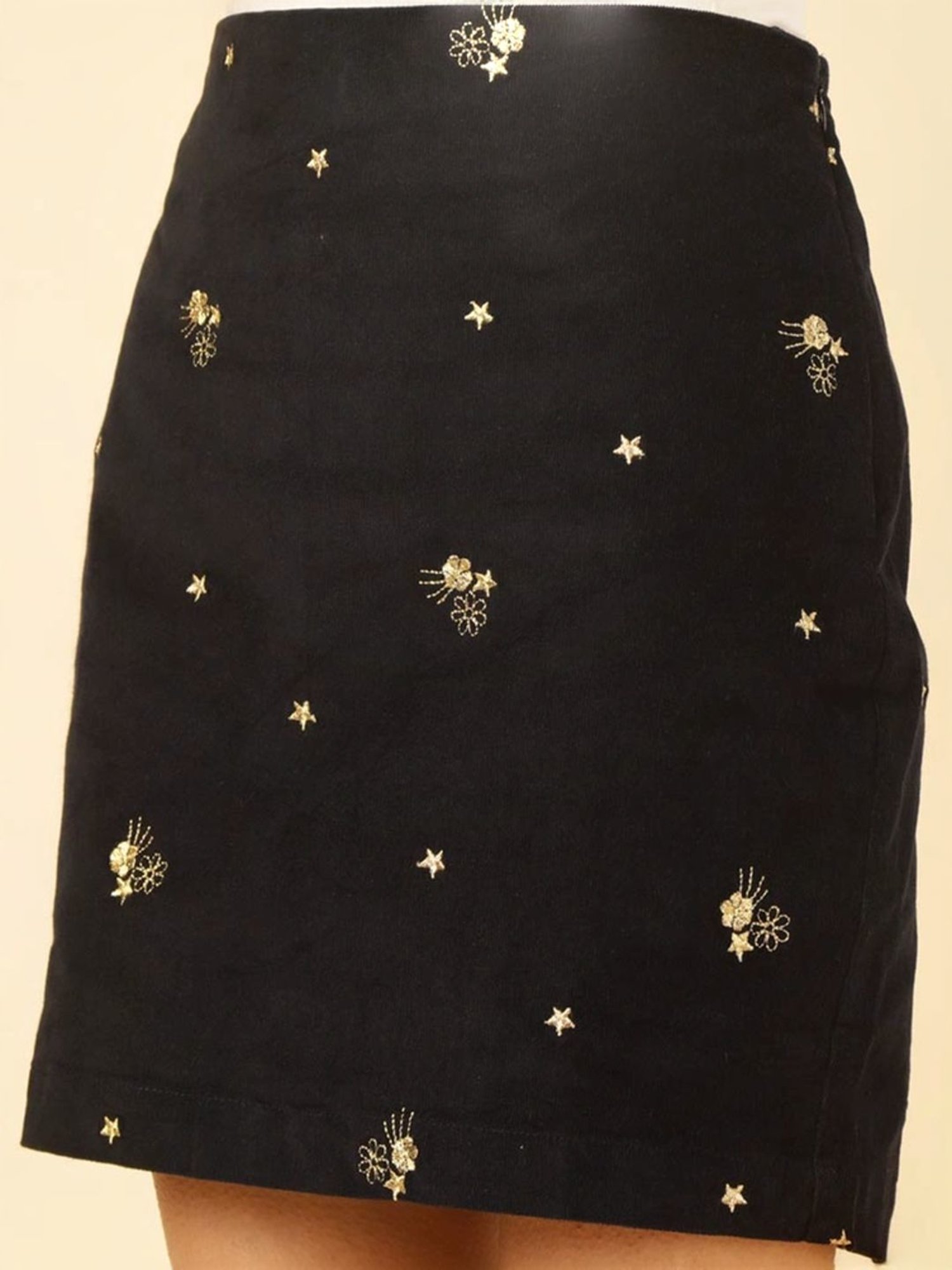 Fabindia Black Embroidered Bodycon Skirt
