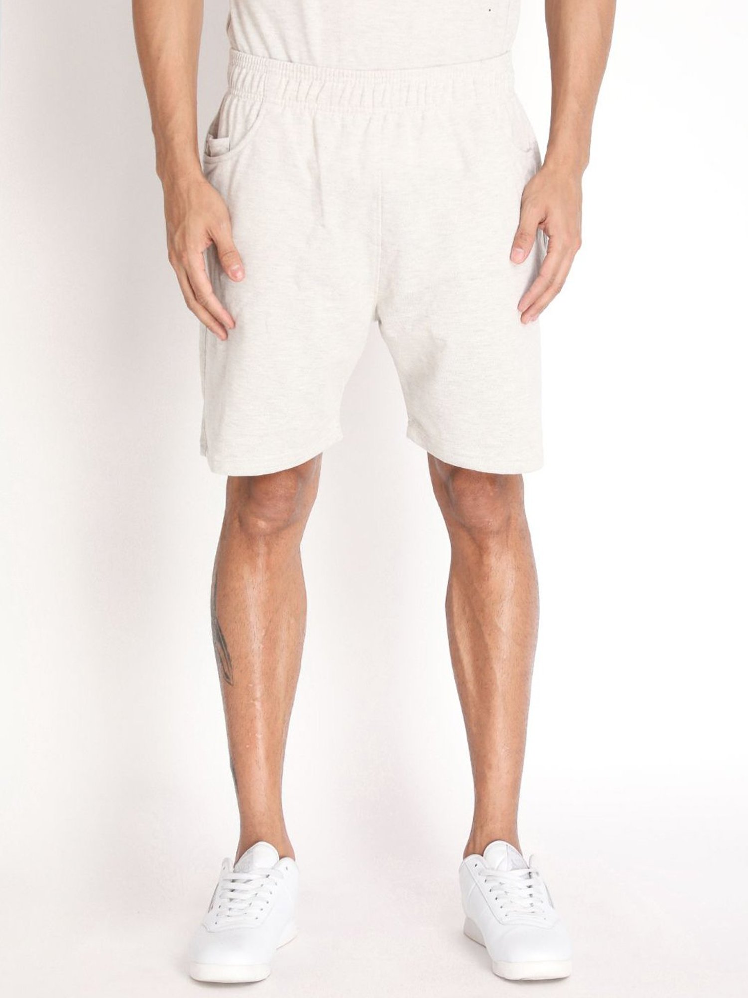 Chkokko Off White Cotton Regular Fit Shorts
