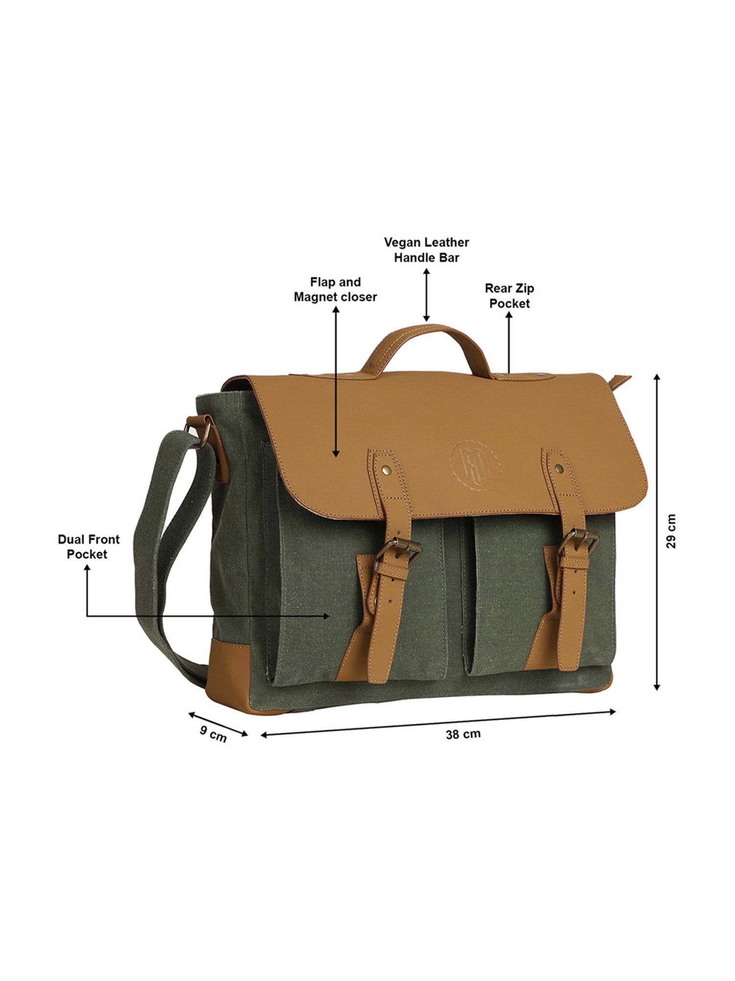 Mona B Green Moss Large Messenger Bag