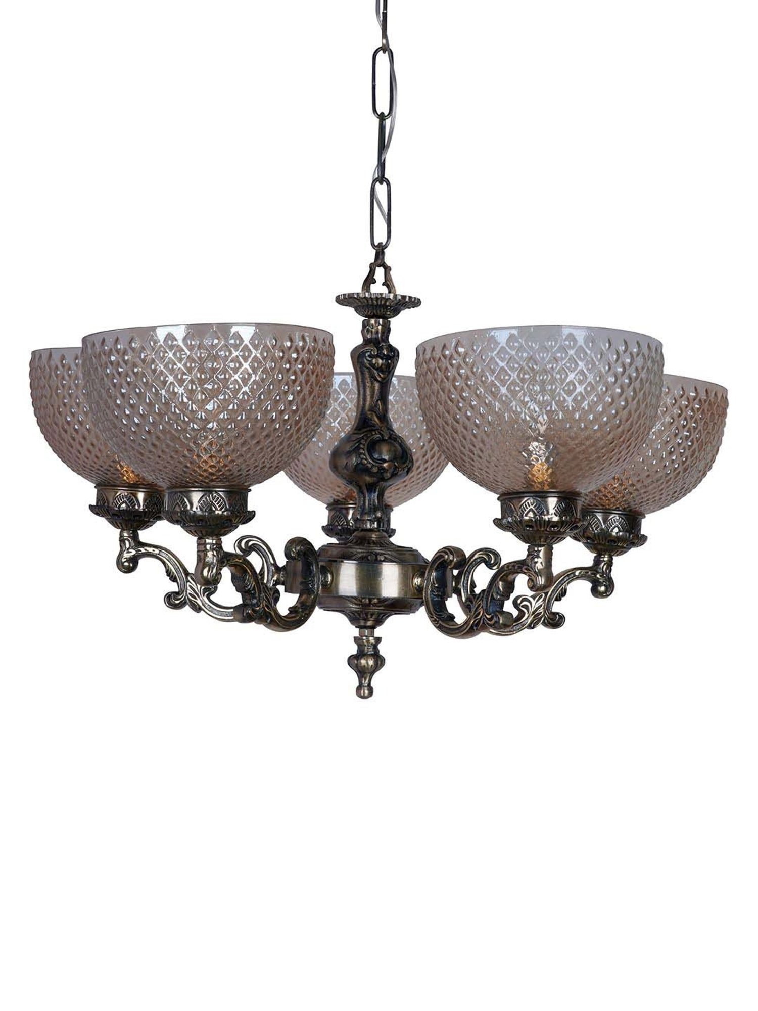 FOS LIGHTING Transparent & Silver Aluminium 5-In-1 Bowl Chandelier With Glass Shade
