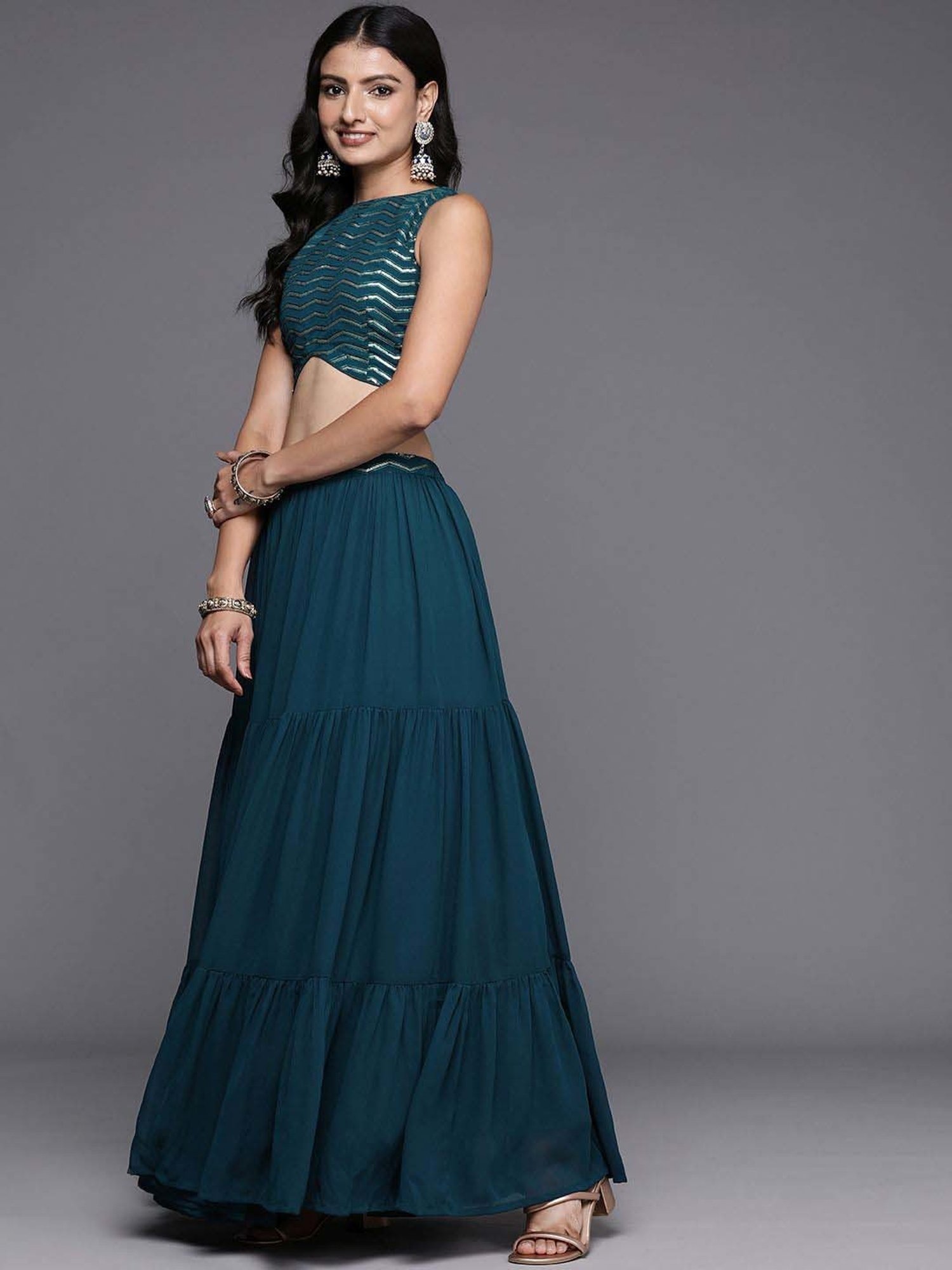 Libas Blue Plain Lehenga Choli Set