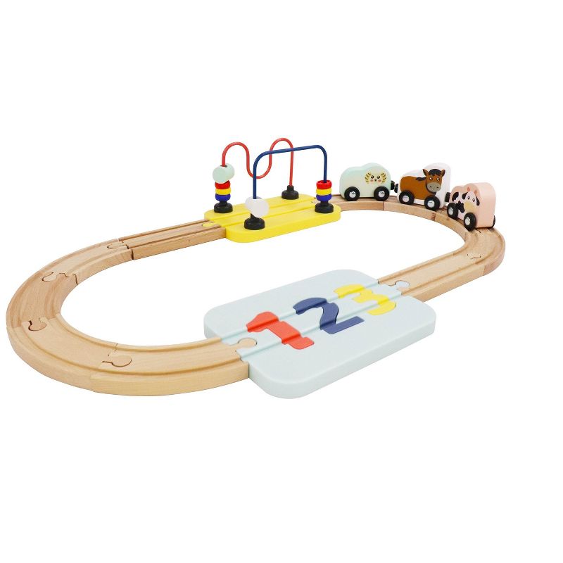 Leo & Friends Wooden Railway 123 Puzzle and Bead Set 18-Pieces