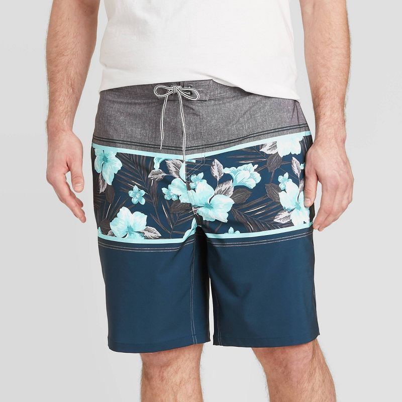 Men's Big & Tall 10" Striped Panama Board Shorts - Goodfellow & Co™ Navy Teal 48