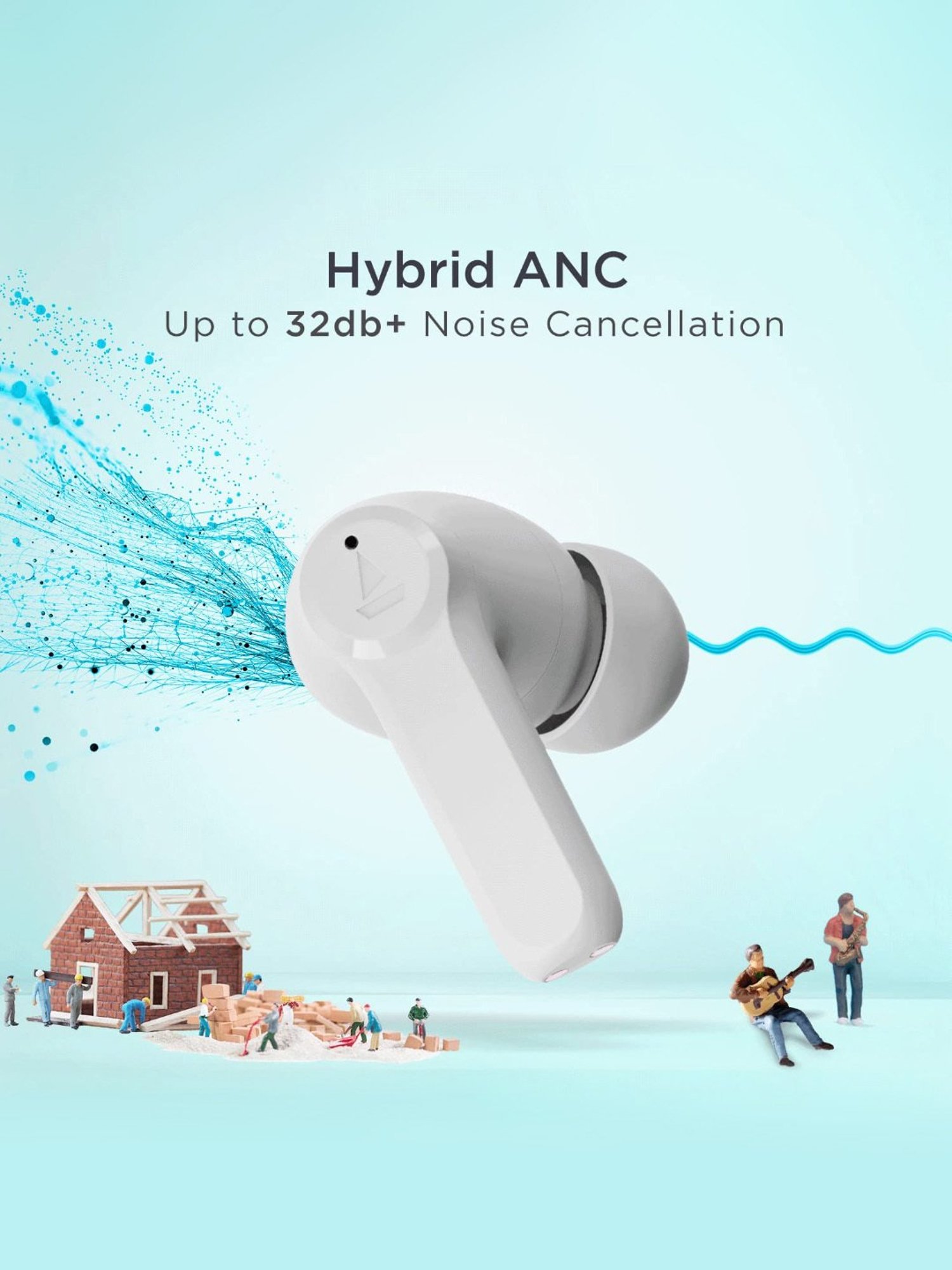 Boat Airdopes 393ANC with Hybrid ANC, Quad Mics ENx & 30Hrs Playback Bluetooth Earbuds (Ivory White)