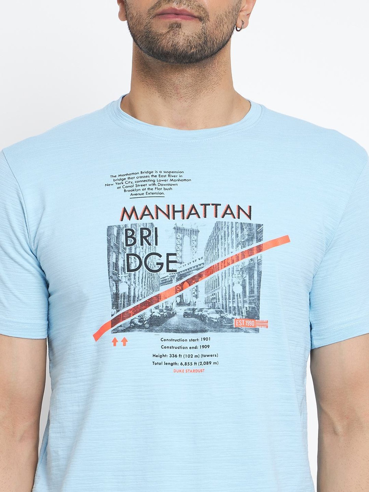 Duke Powder Blue Slim Fit Printed T-Shirt