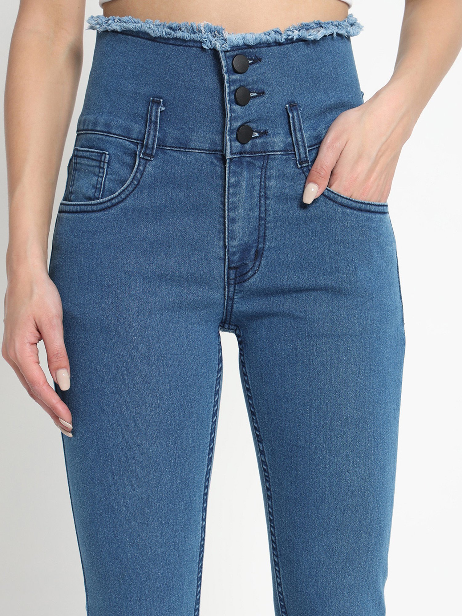 Angelfab Blue Cotton Skinny Fit High Rise Jeans