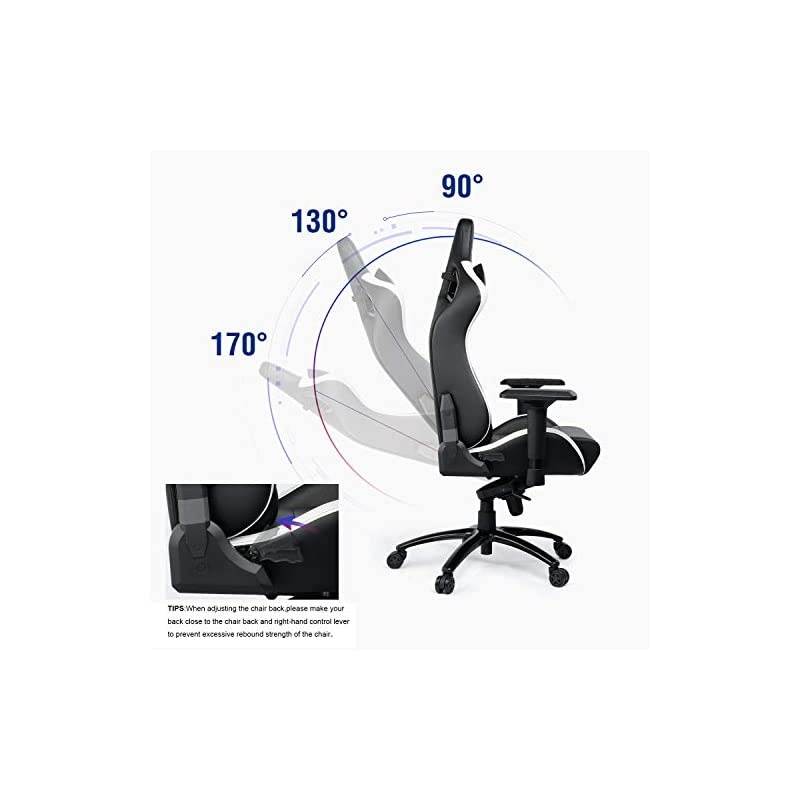 Luxury Gaming Chair Racing Style with High Backrest, Recliner, Swivel, Tilt, 4D Armrests, Rocker & Seat Height Adjustment Mechanisms（ White&Black）