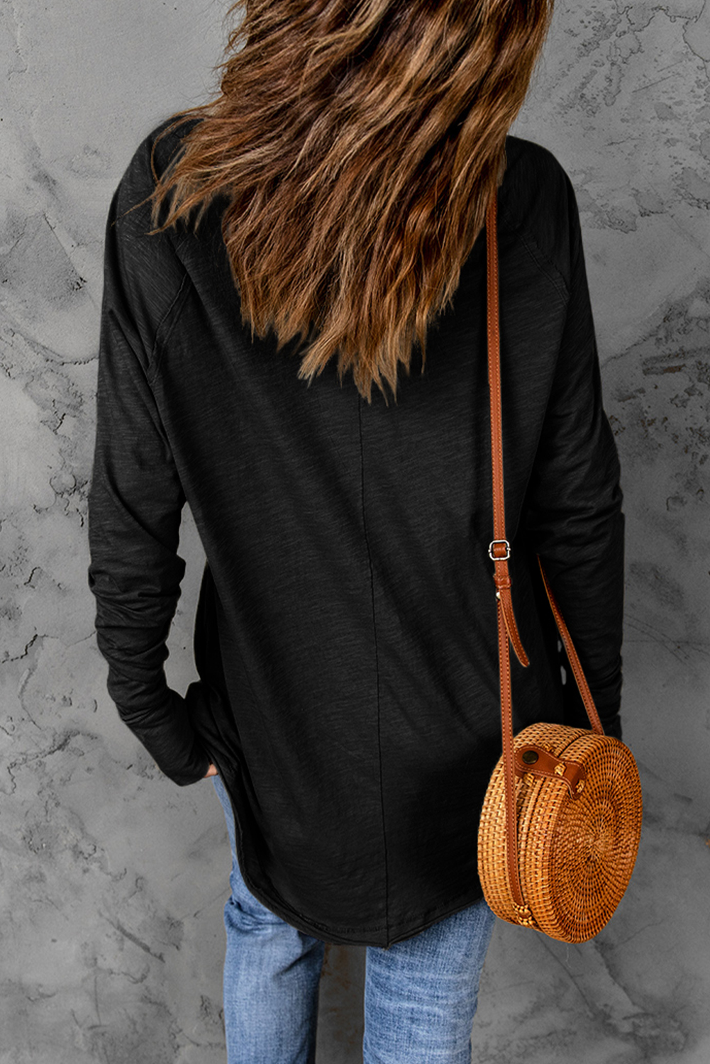 Blank Sweatshirt - Black Casual Thumbhole Long Sleeve Top Customized