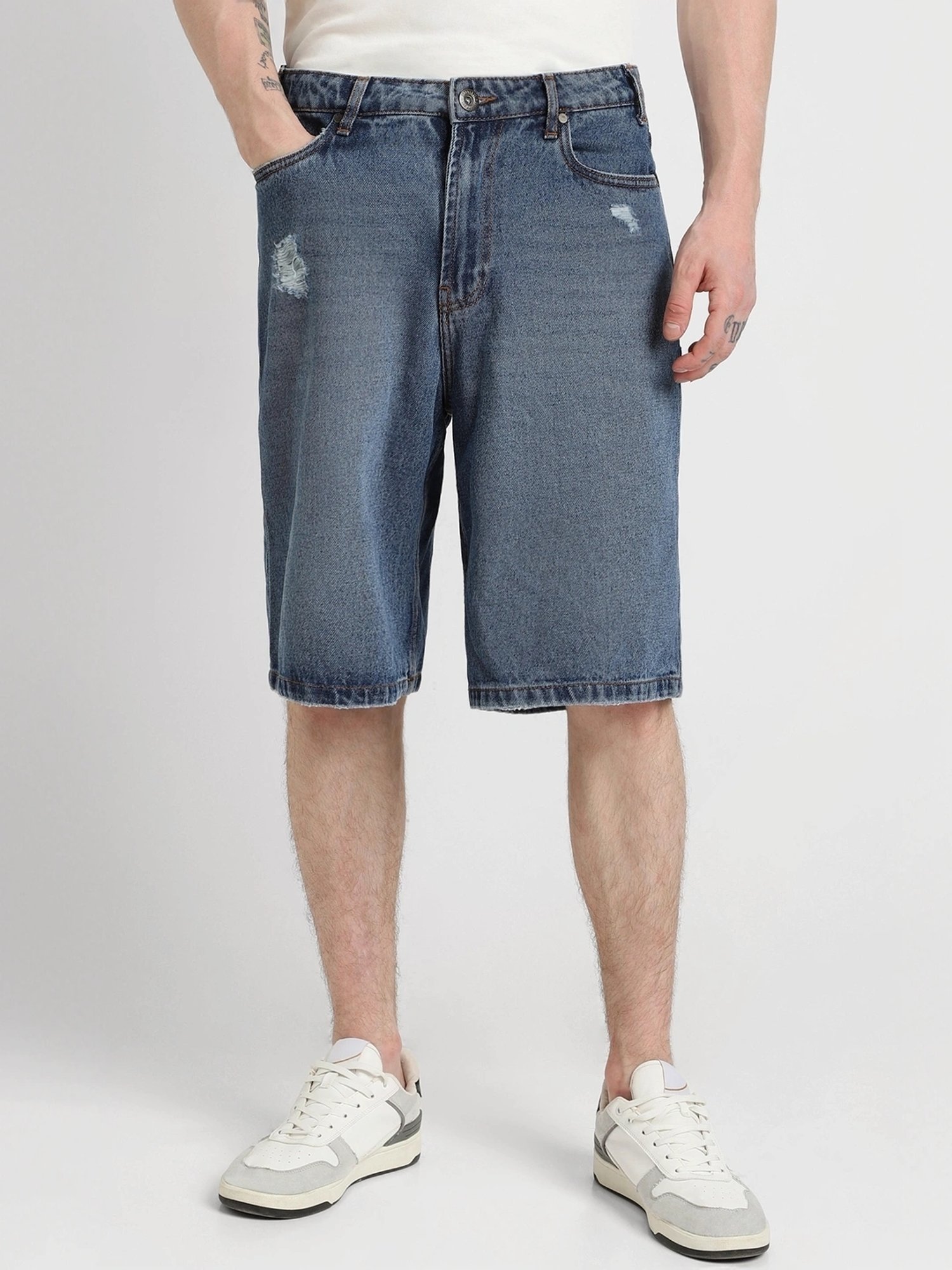 Forever 21 Navy Boxy Fit Denim Shorts