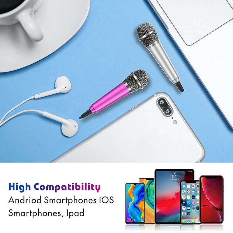 2PCS] Mini Karaoke Microphone,  Mini Voice Recording Microphone Portable Karaoke Mic for Singing, Recording, Voice Recording(Silver/Red)