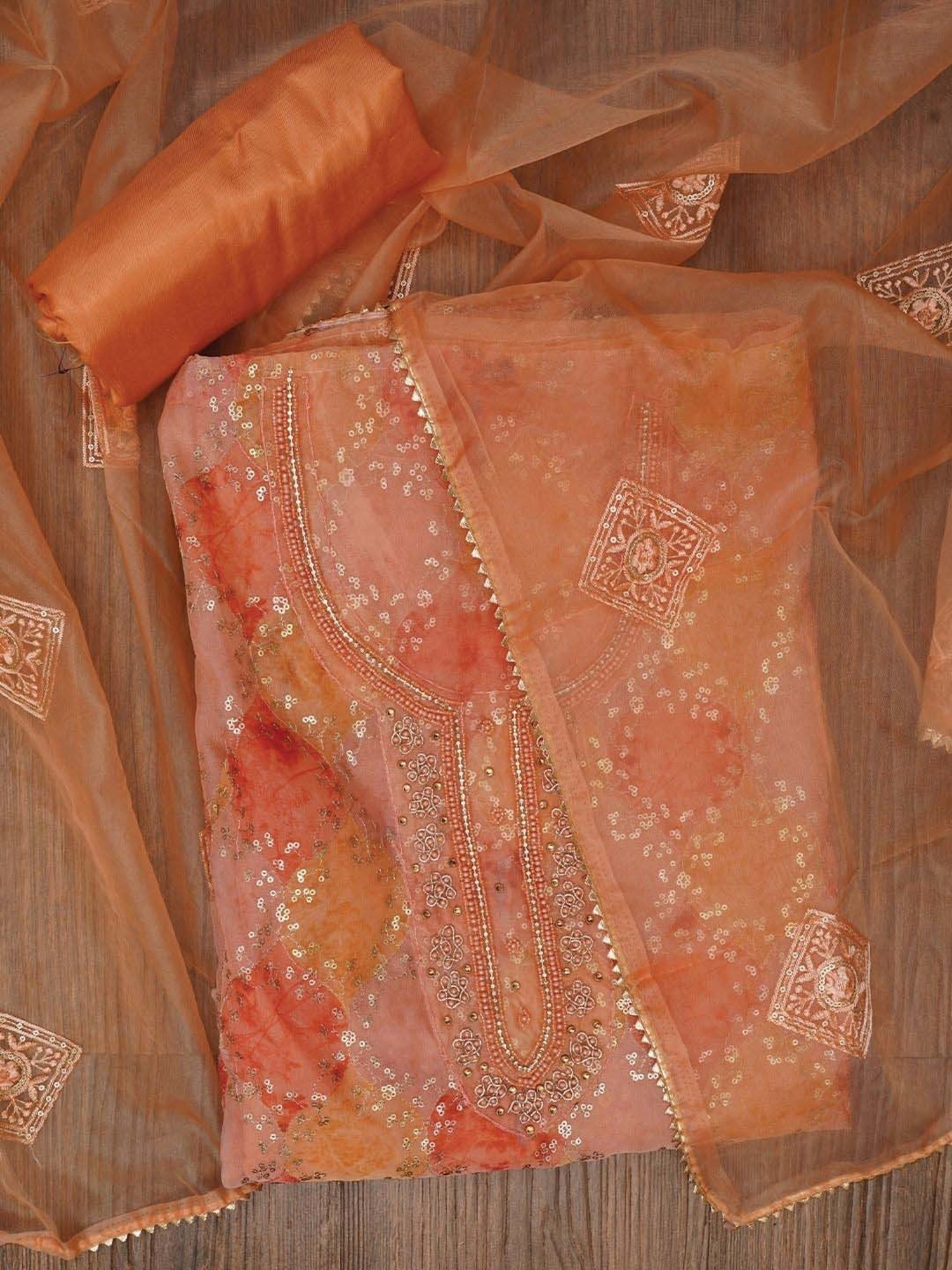 Jaipur Kurti Peach Embroidered Unstitched Dress Material