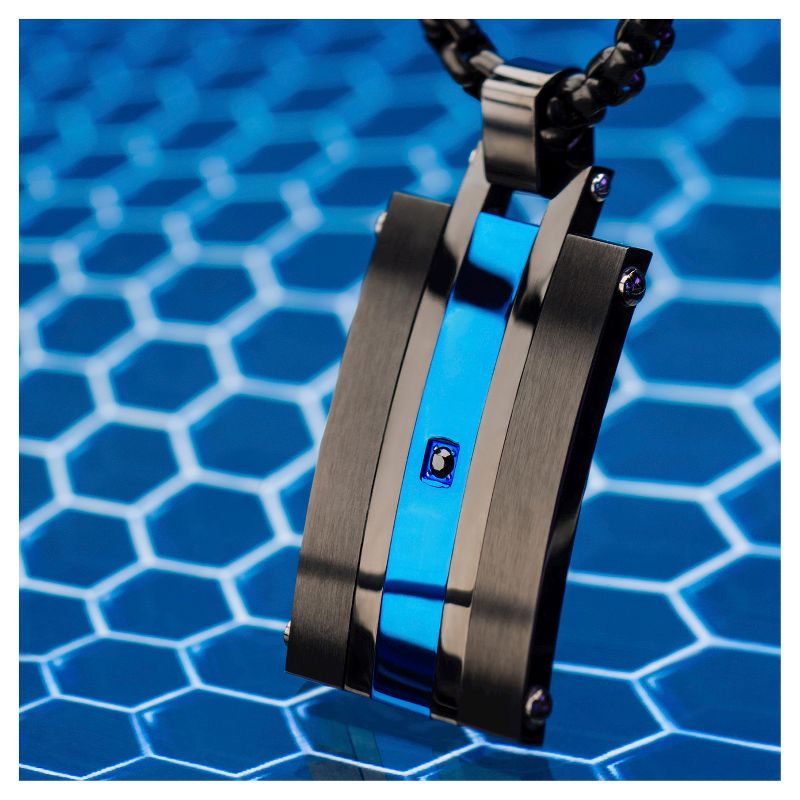 Men's Steel Art Stainless Steel Two-Tone Pendant with Chain and Black CZ (24")