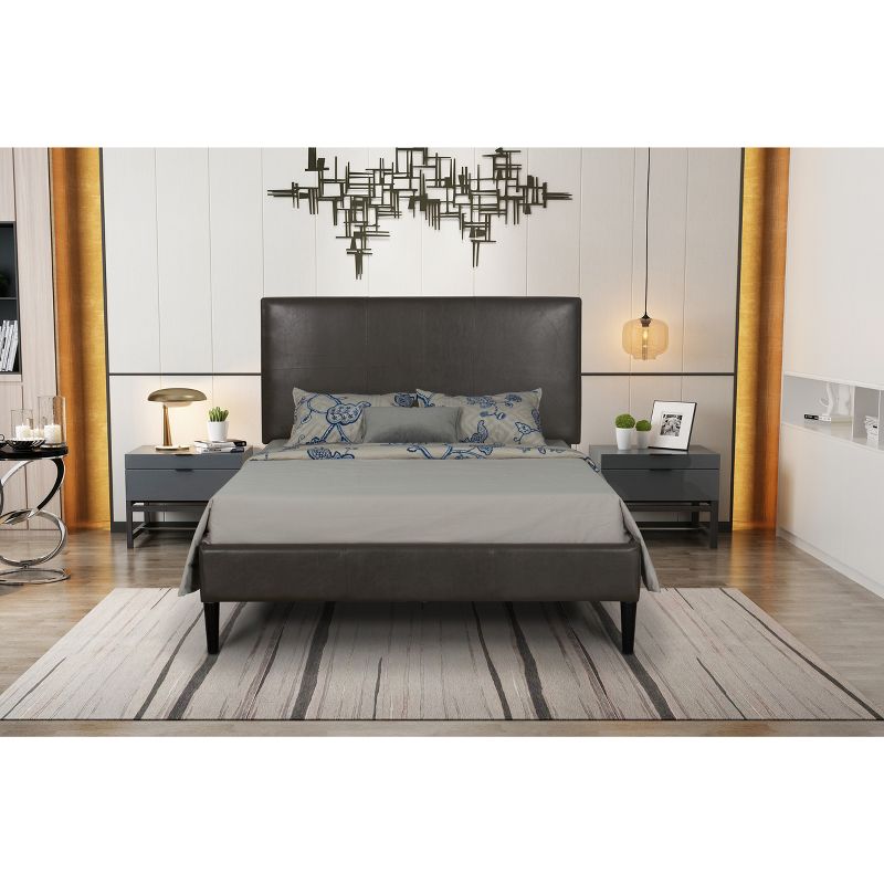 Queen Complete Bed Faux Leather Brown - HomePop