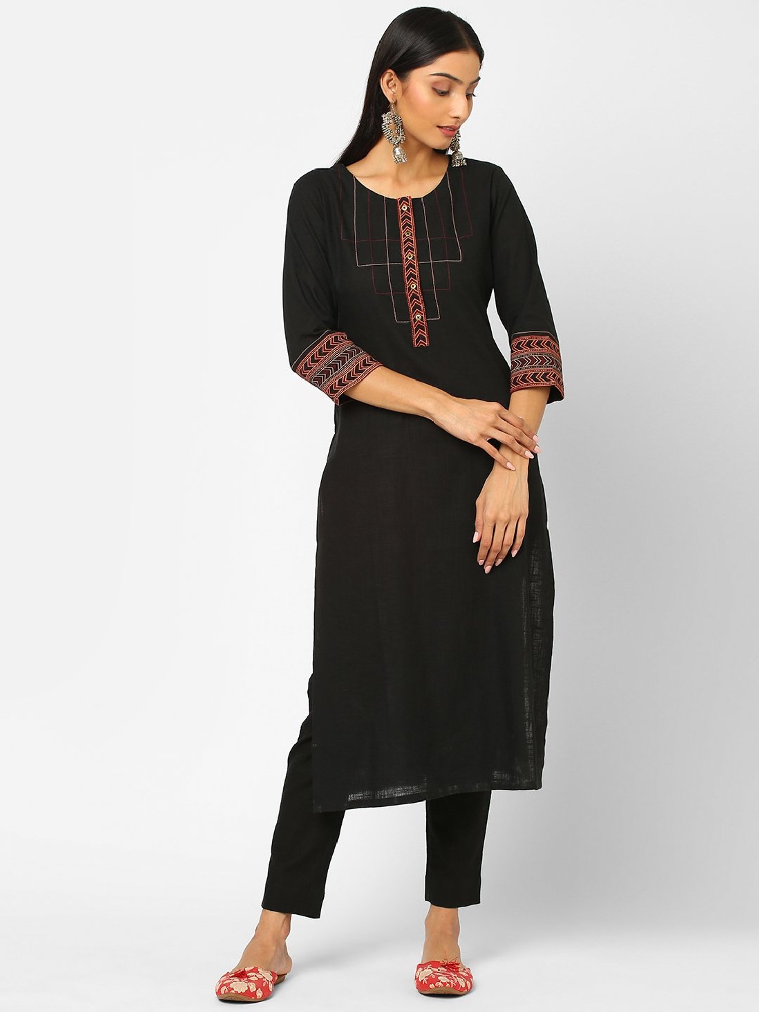 Kami Kubi Black Cotton Straight Kurta