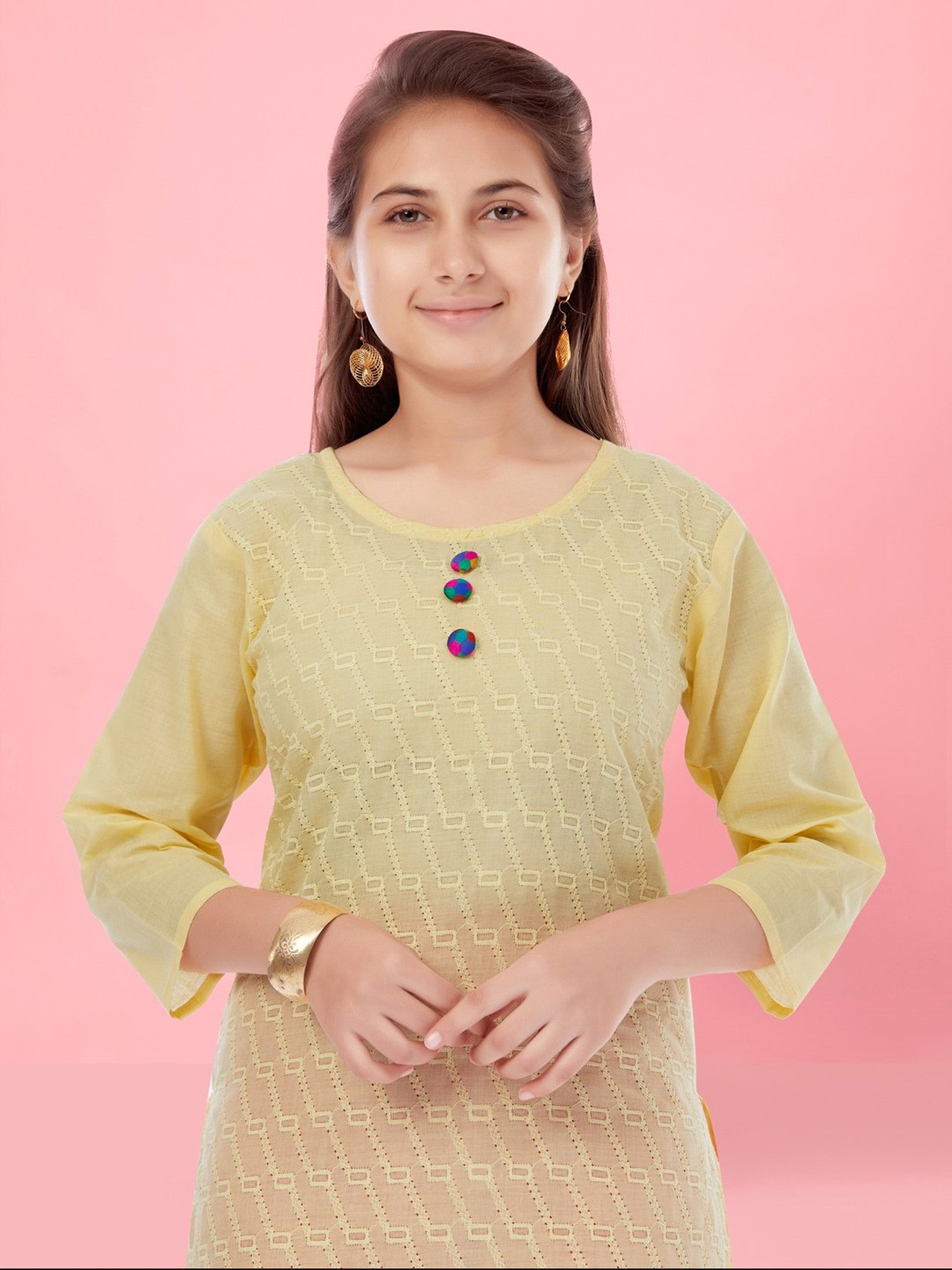 Aarika Kids Yellow & Red Embroidered Kurta with Plazzos