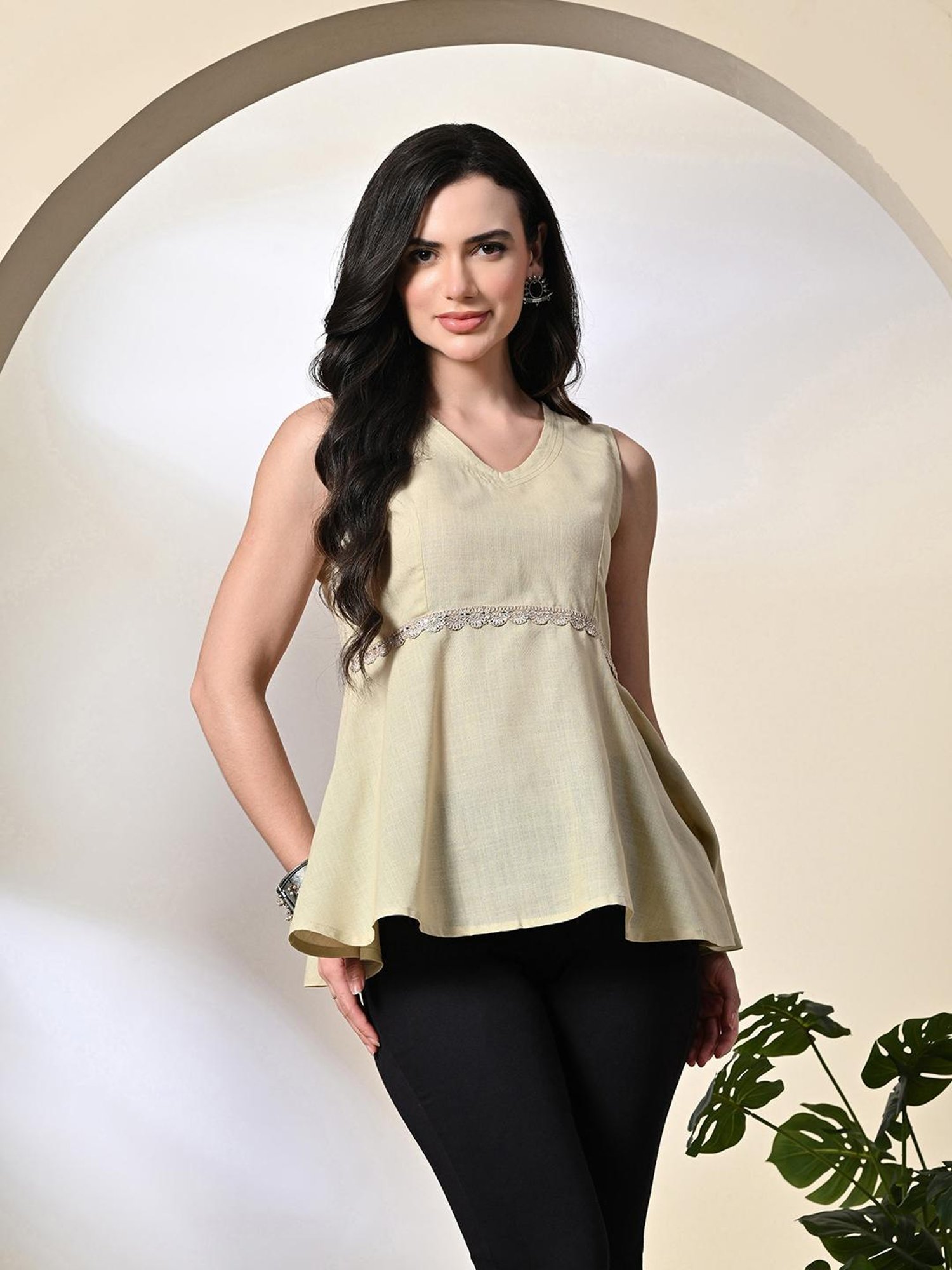 DECKEDUP Cream Cotton Embroidered Top