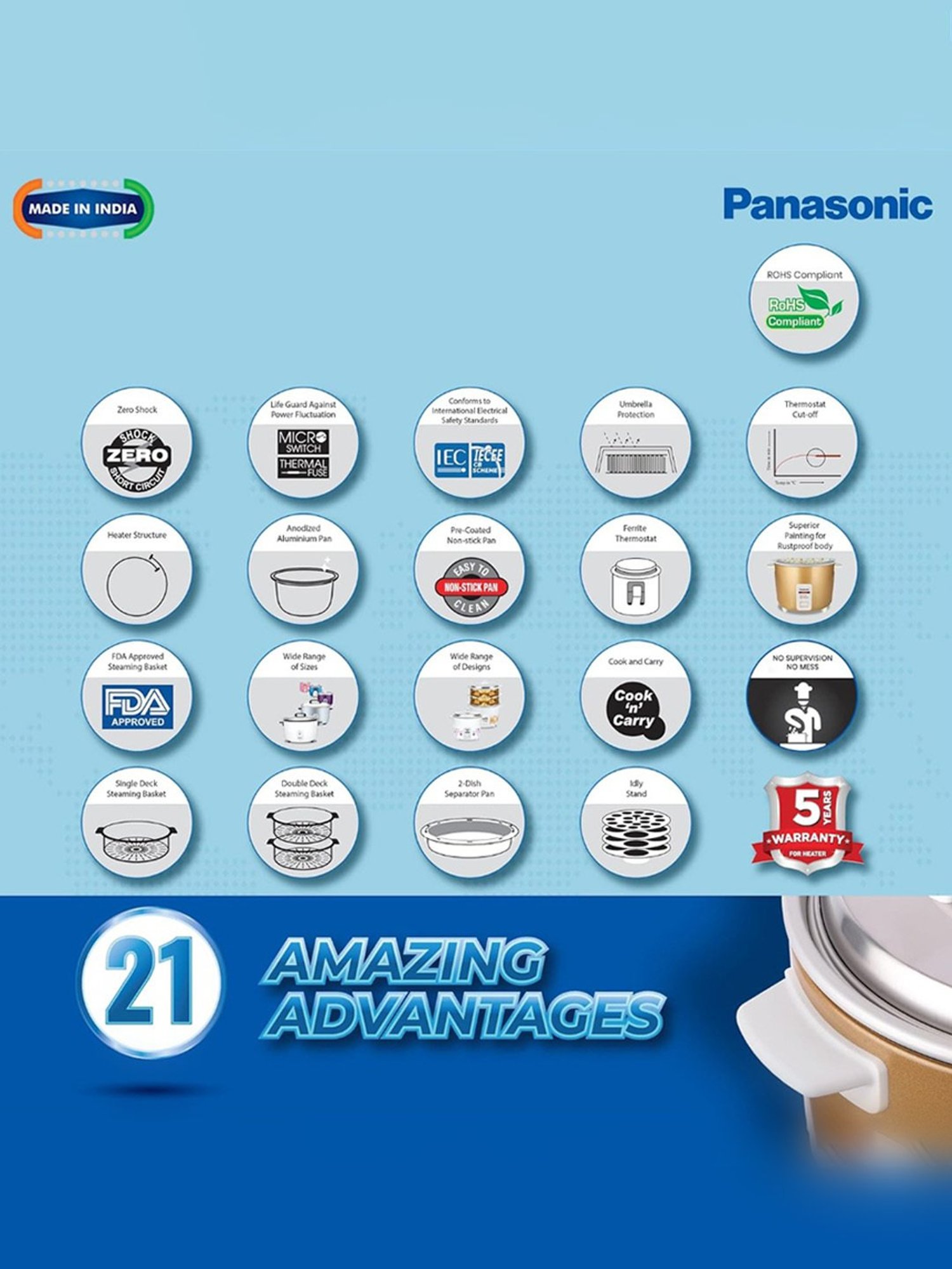 Pigeon Rice Cooker 700W, 1.8L with Single pot & Measuring Cup (Red)