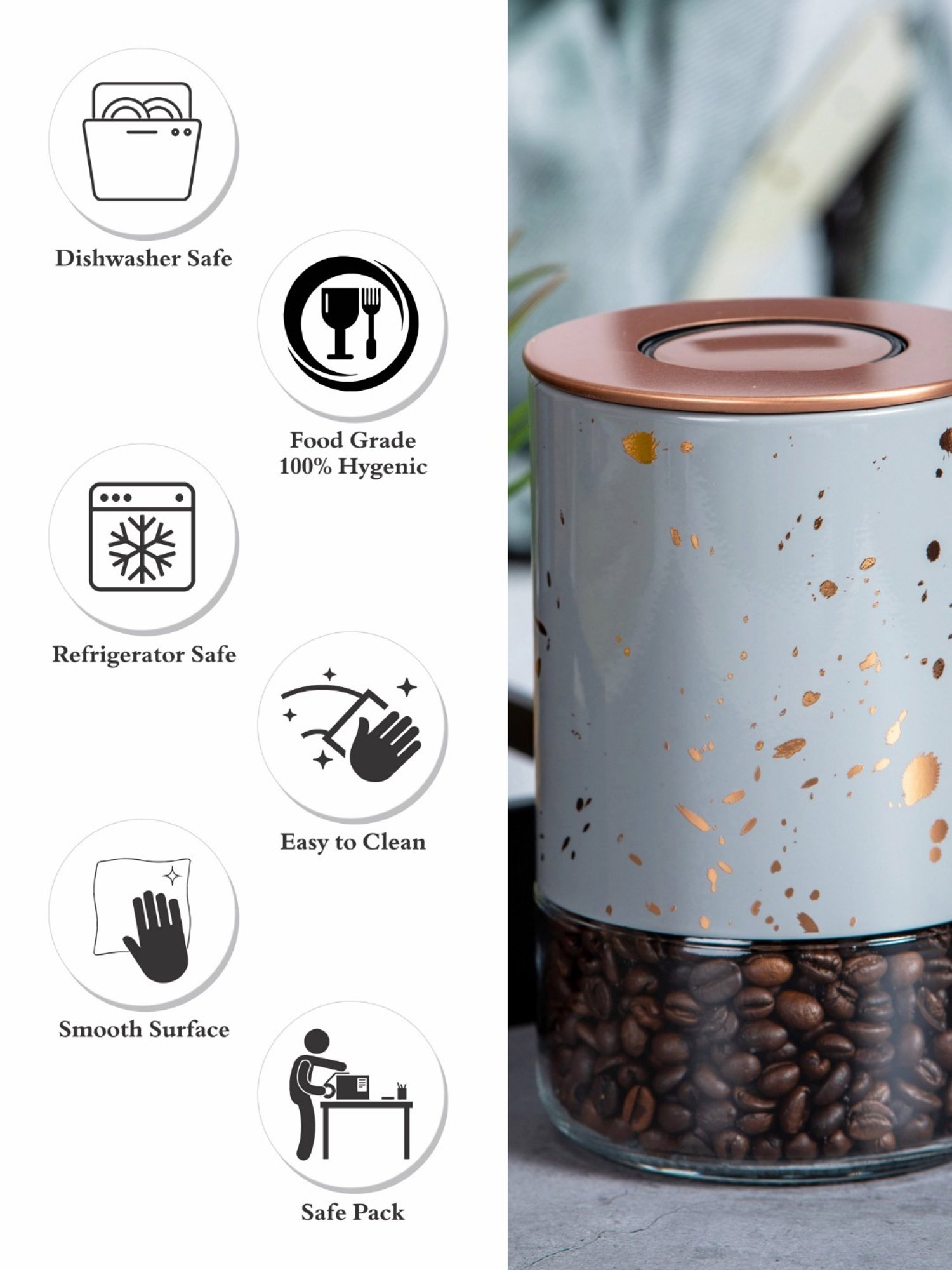 White Gold Silver Glass Storage Jar with Lid (0.65L)