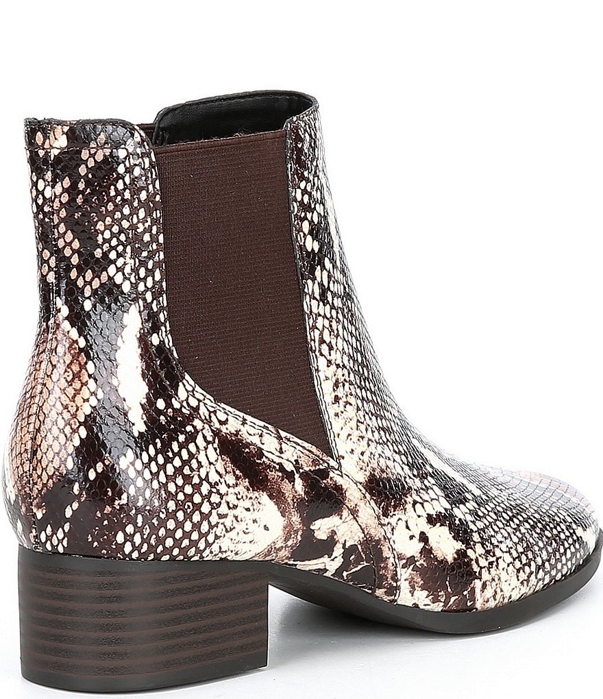 Alex Marie Gloriane Snake Print Chelsea Gore Block Heel Booties