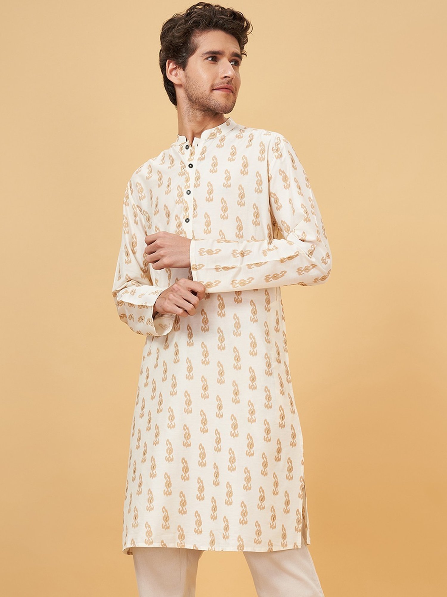 Indus Route By Pantaloons Cream Regular Fit Printed Kurta