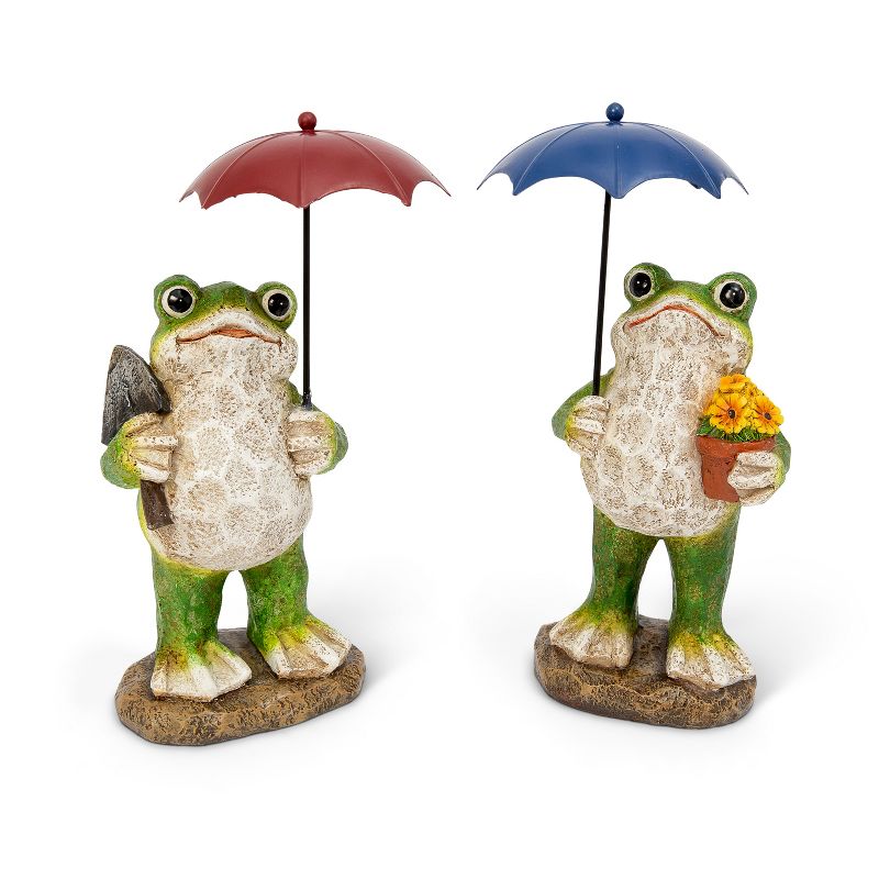 GIL S/2 10.6"H Resin Frog Figurines with Metal Umbrellas