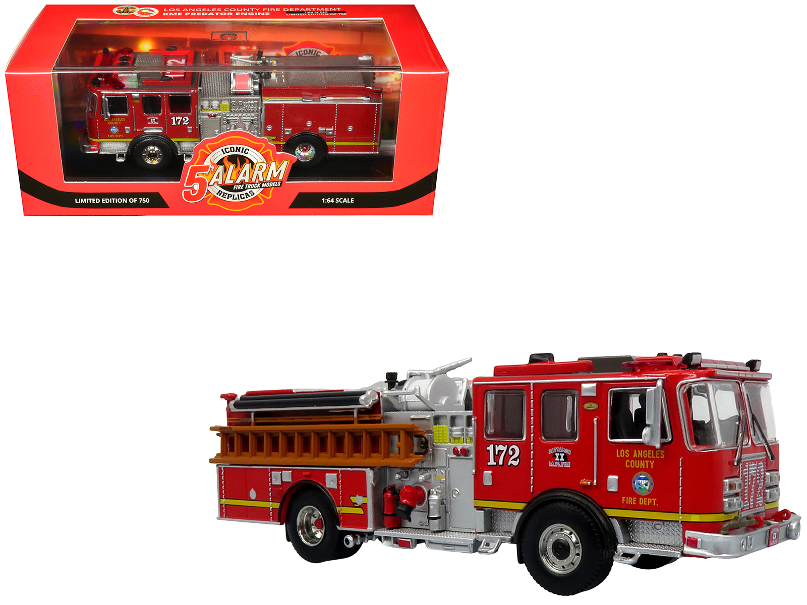 1973 Ward LaFrance Fire Engine "Los Angeles County Fire Department Engine 51" Red "5 Alarm" Series Limited Edition 1/87 (HO) Diecast Model by Iconic Replicas