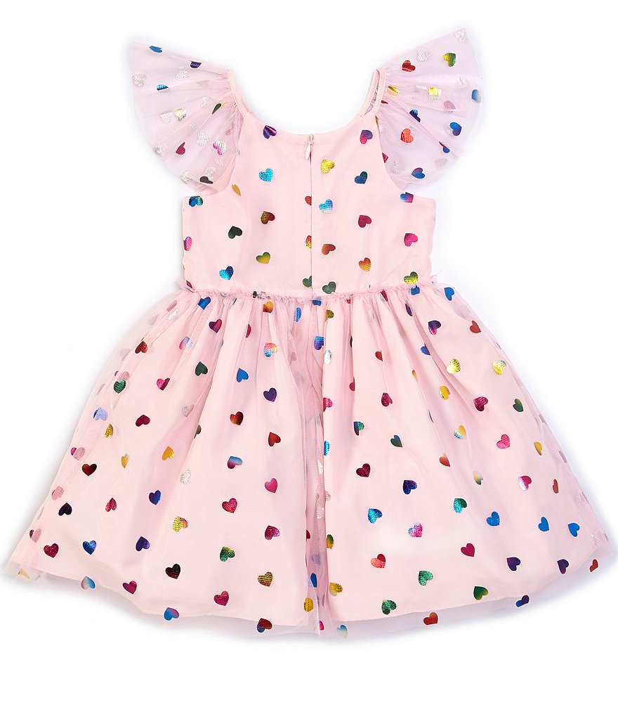 Pippa & Julie Little Girls 2T-6X Metallic Heart Mesh Fit-And-Flare Dress