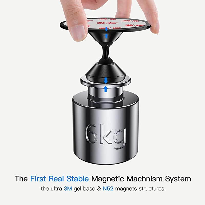 Magnetic Phone Mount for Dashboard,  [Strong Magnets6] Phone Holder for Car, 360&deg; Adjustable Black Alloy Car Mount, Magnetic Phone Holder for Car