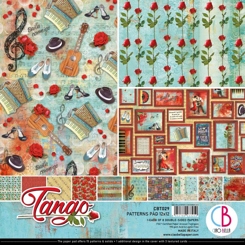Ciao Bella Double-Sided Paper Pack 90lb 12"X12" 8/Pkg-Tango, 8 Designs/1 Each