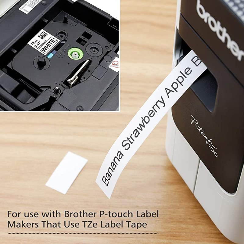 Compatible Label Tape Replacement for Brother TZe-S231 TZeS231 Extra-Strength Adhesive Laminated, for Brother PTD210 PTD400 PTH110 PTD600 Label Maker (Black on White, 1/2 Inch), 2-Pack