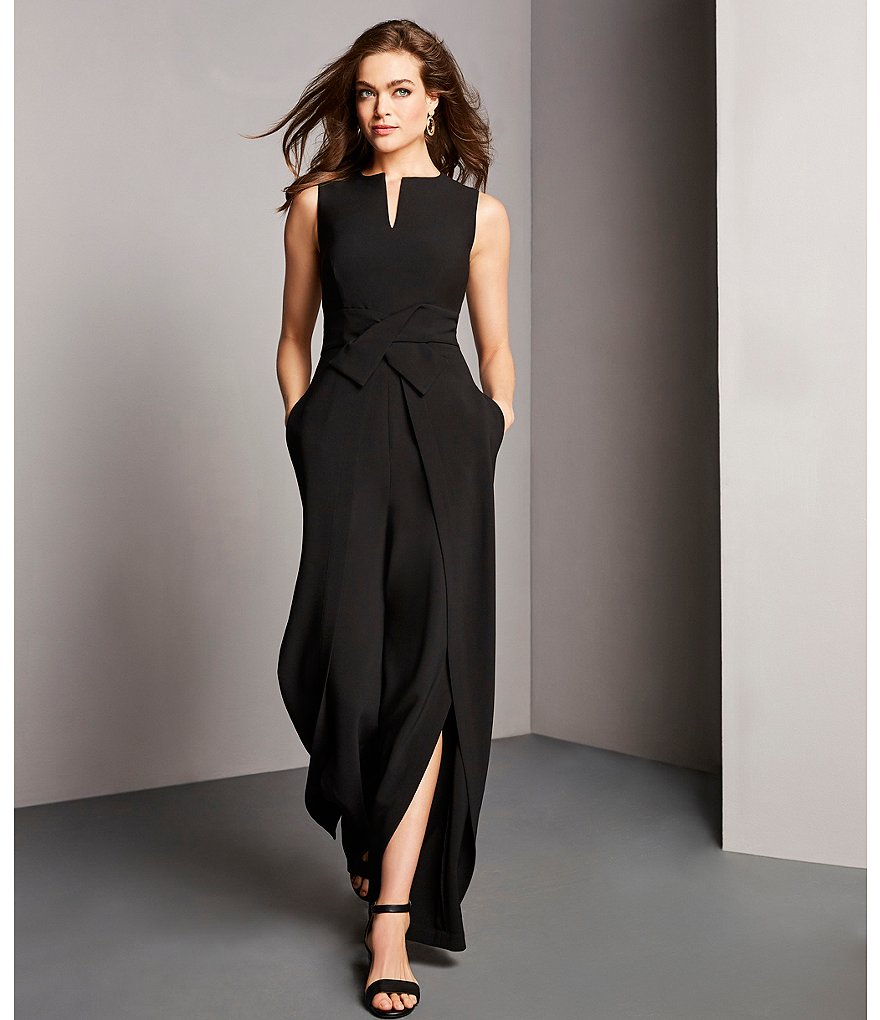 Alex Marie Barbara V-Neck Crossover Waist Slit Front Leg Jumpsuit